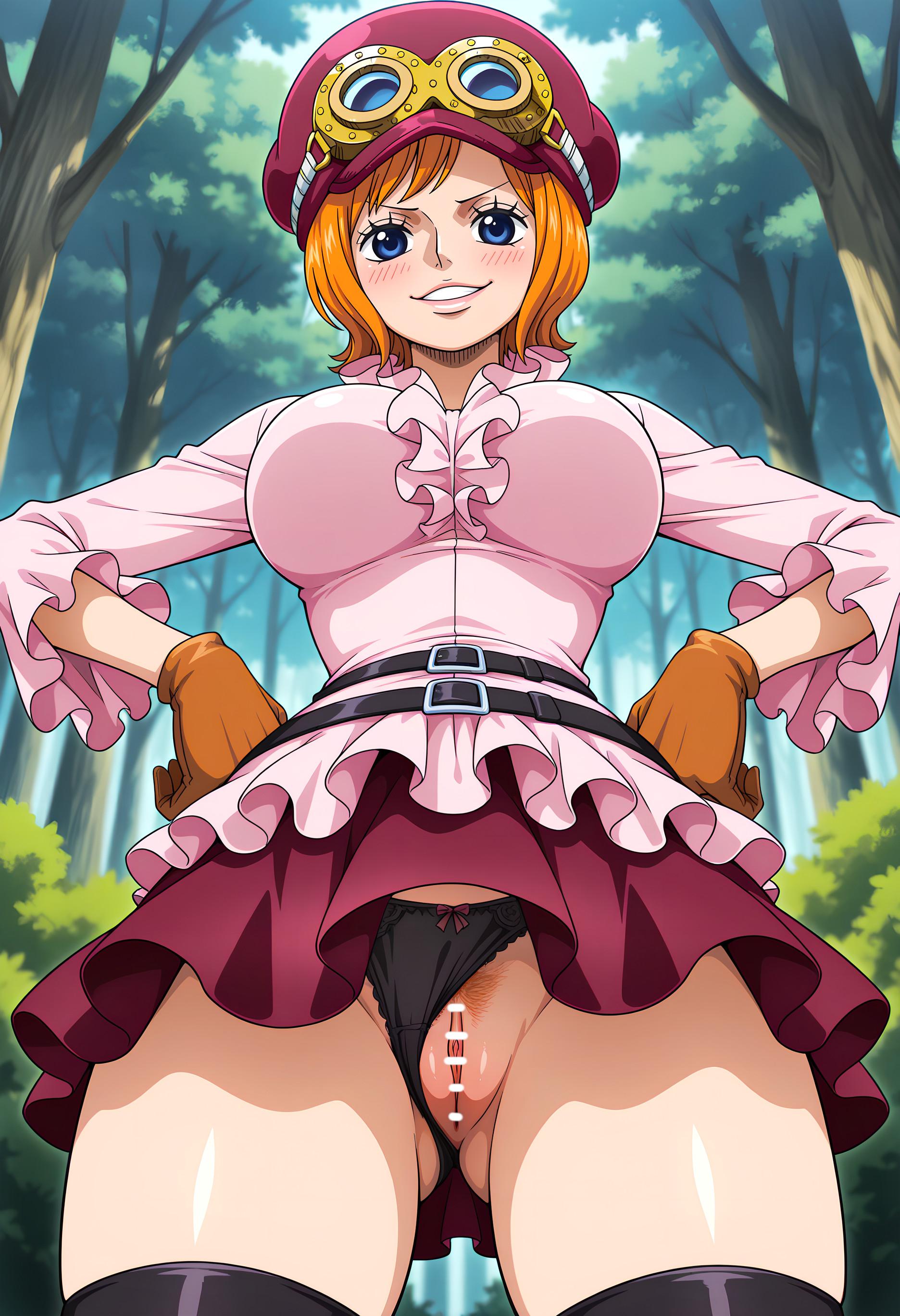 Cô Gái Anime Tạo Ra Bằng AI - Hải Tặc Vương Kẻ Lừa Đảo: Tóc Cam Kính Bảo Hộ Ngực Khủng Váy Ngắn Tất Đen 246P