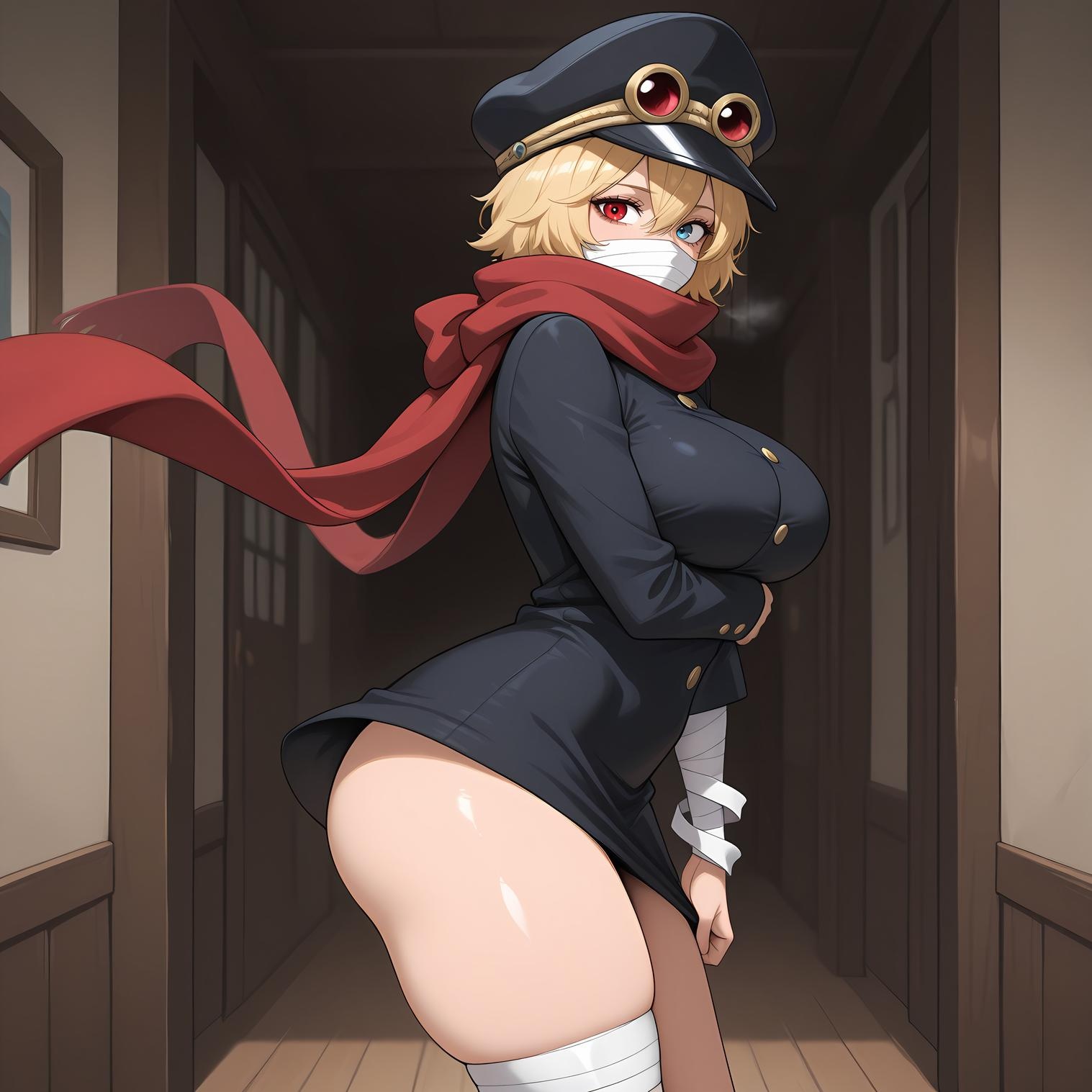 Cô Gái Anime Tạo Bởi AI - Hải Tặc Vương Quân Tử: Bộ Quân Phục Đen, Ngực Khủng, Hổ Trắng, Mông Cong, Chân Đẹp 73P