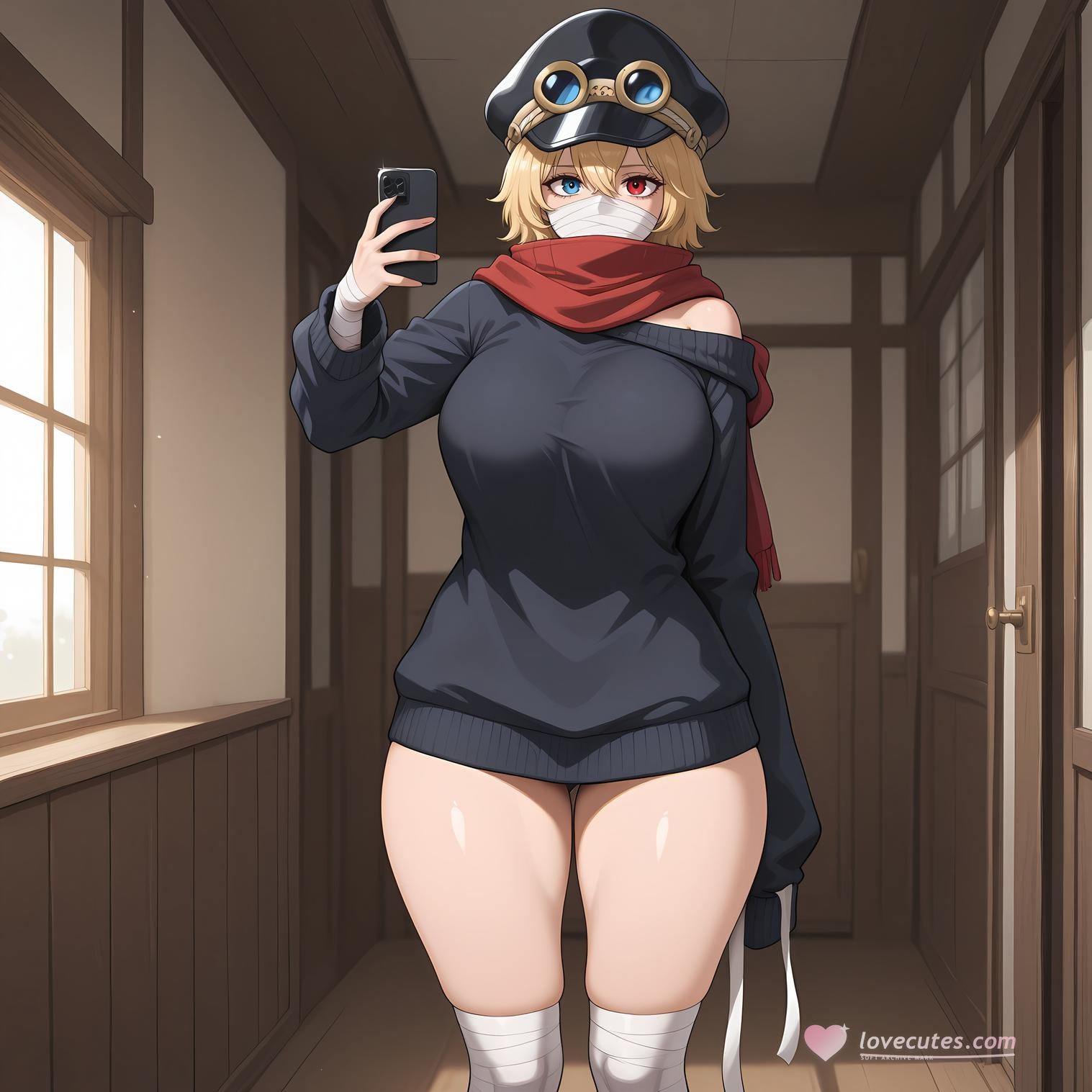Cô Gái Anime Tạo Bởi AI - Hải Tặc Vương Quân Tử: Bộ Quân Phục Đen, Ngực Khủng, Hổ Trắng, Mông Cong, Chân Đẹp 73P