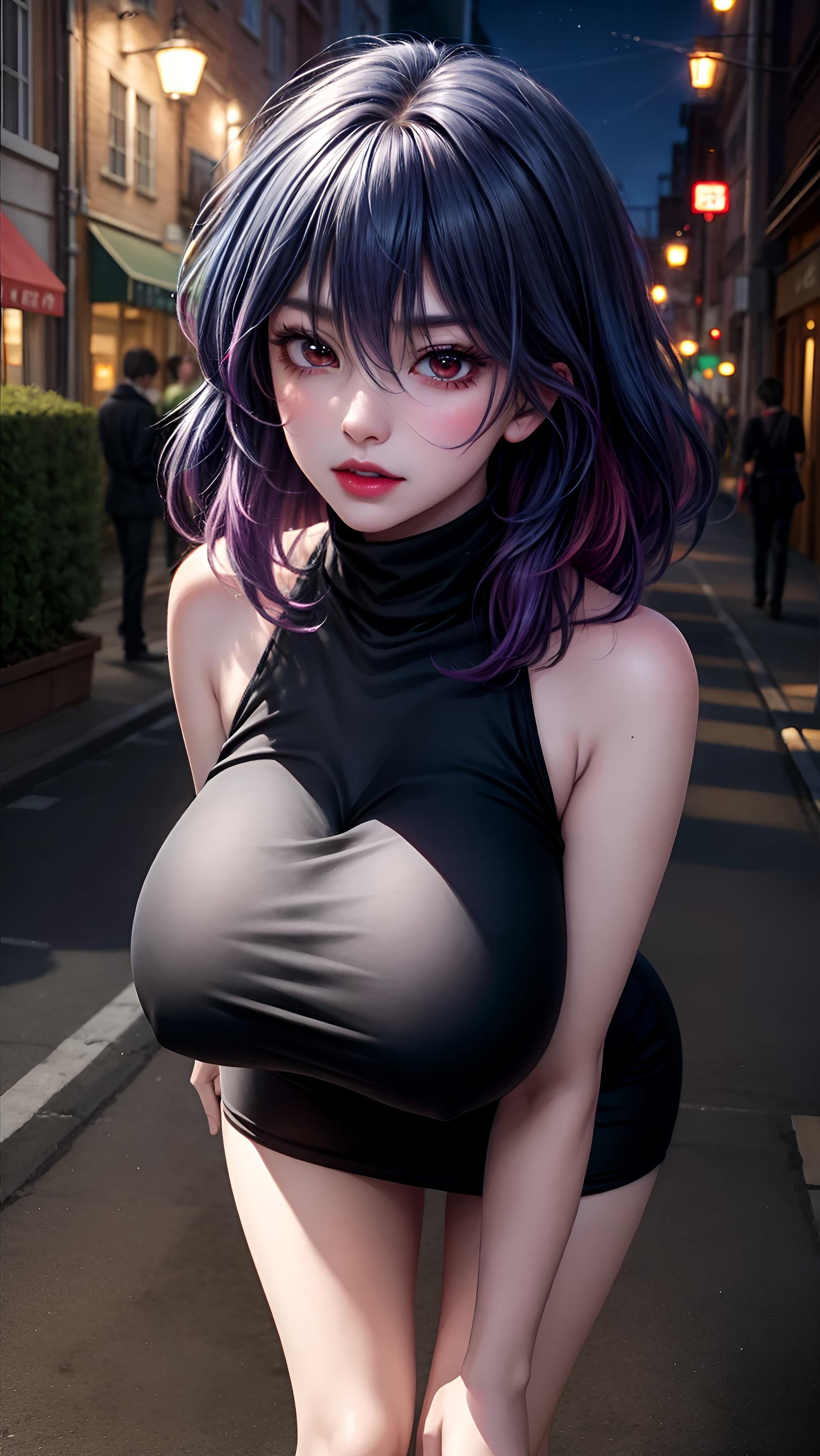 Cô Gái Anime Tạo Bởi AI - Vermeil: Đêm Hẻm Bị Trói, Ngực Khủng, Mông Đẹp, Tóc Đen, Chân Dài 63P