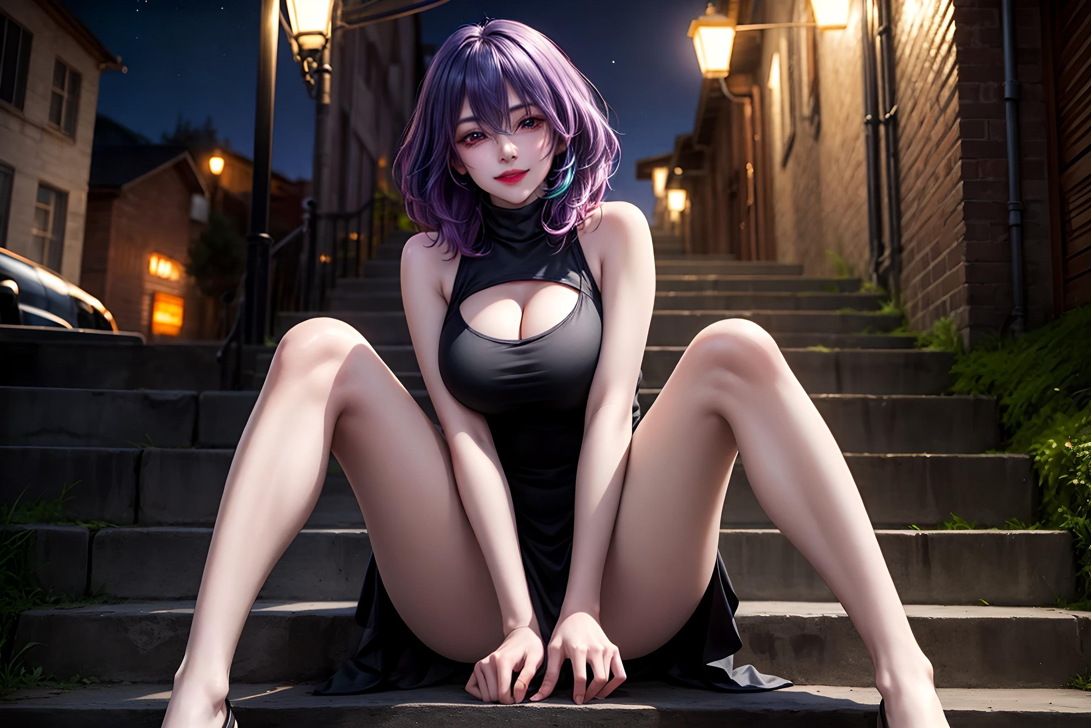 Cô Gái Anime Tạo Bởi AI - Vermeil: Đêm Hẻm Bị Trói, Ngực Khủng, Mông Đẹp, Tóc Đen, Chân Dài 63P
