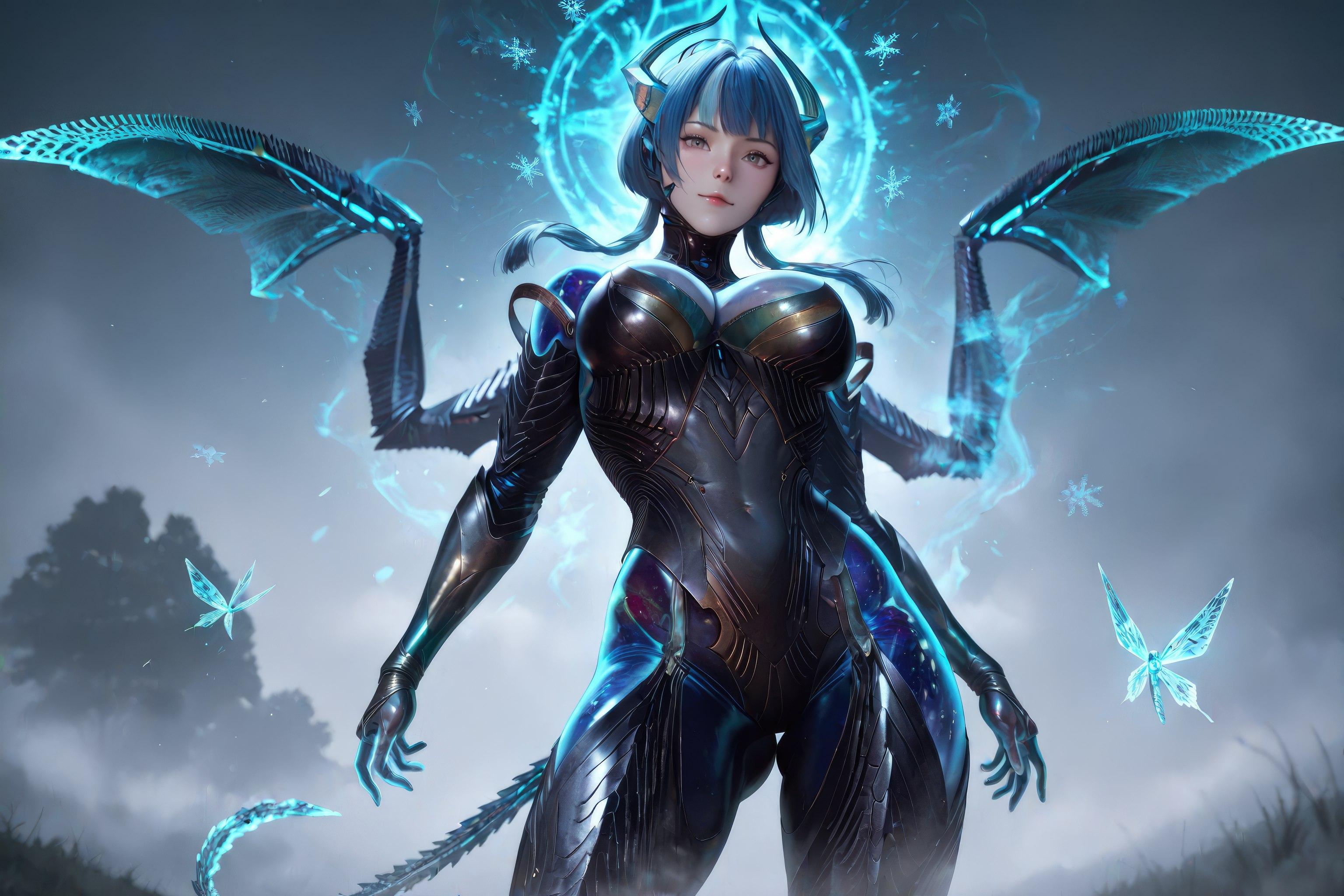 Cô Gái Anime Tạo Bởi AI - 吞噬星空 巴巴塔：Xác Suất Rồng Xanh Tóc, Giáp Khổng Lồ, Cánh Rồng 999P