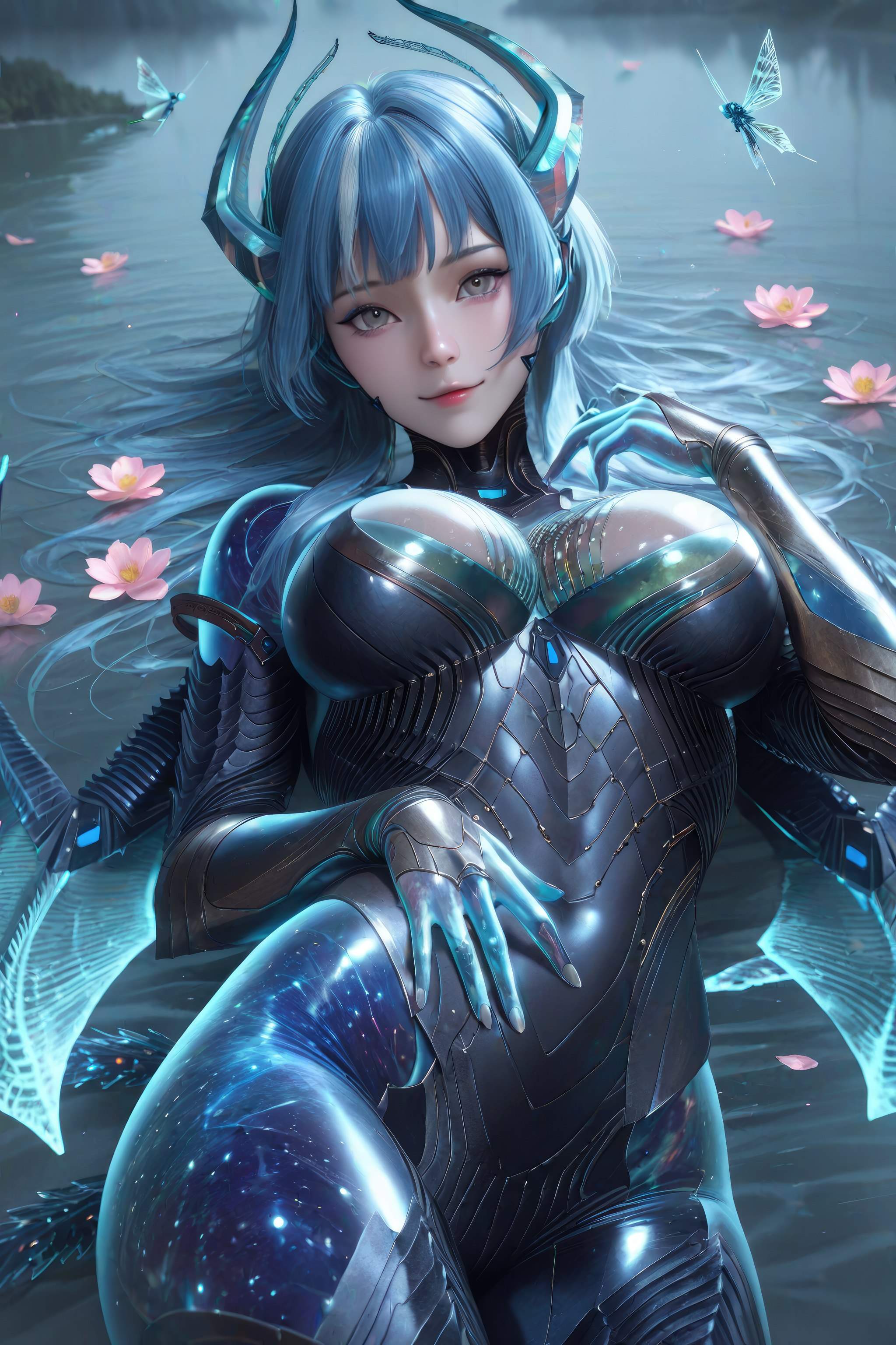 Cô Gái Anime Tạo Bởi AI - 吞噬星空 巴巴塔：Xác Suất Rồng Xanh Tóc, Giáp Khổng Lồ, Cánh Rồng 999P