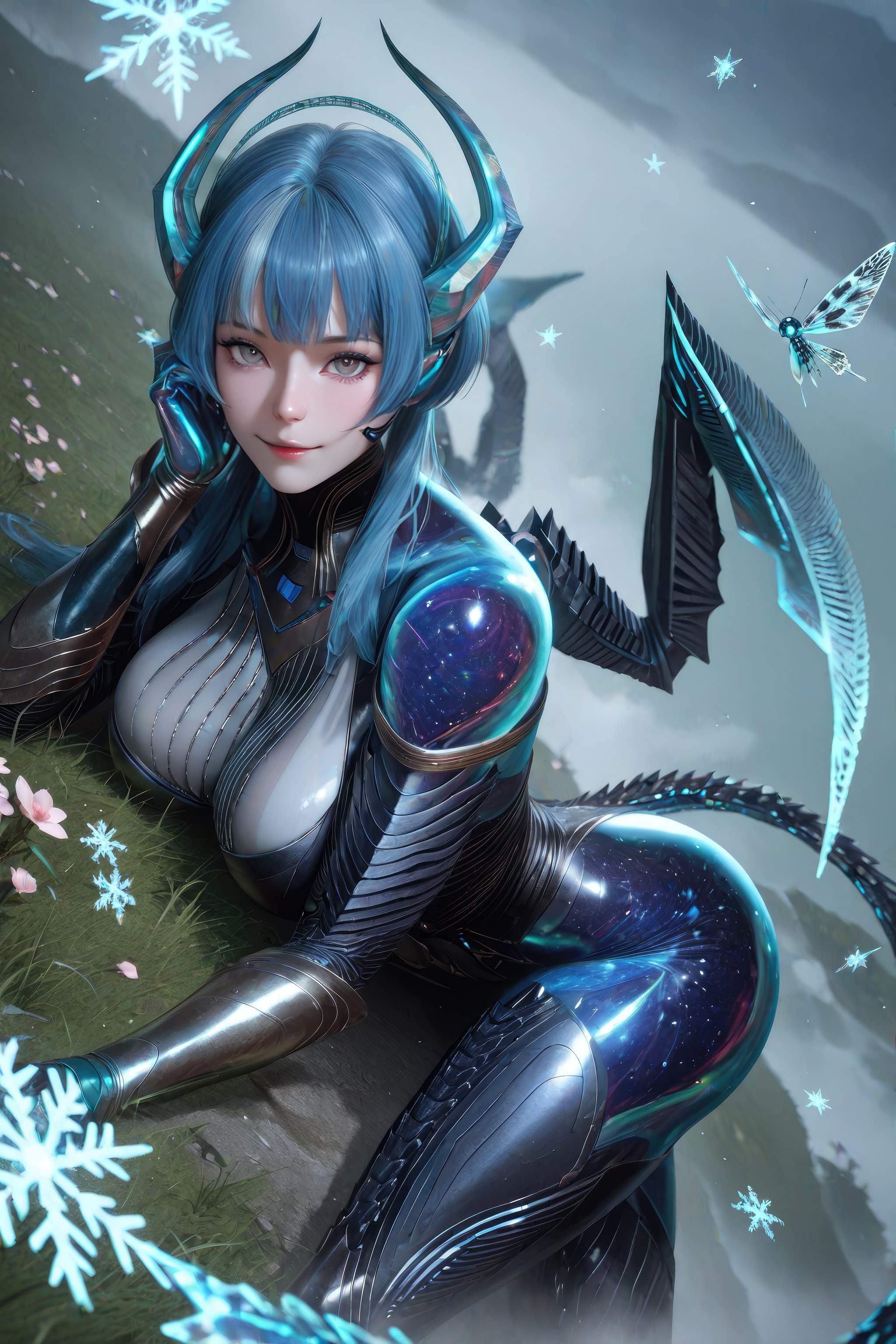 Cô Gái Anime Tạo Bởi AI - 吞噬星空 巴巴塔：Xác Suất Rồng Xanh Tóc, Giáp Khổng Lồ, Cánh Rồng 999P