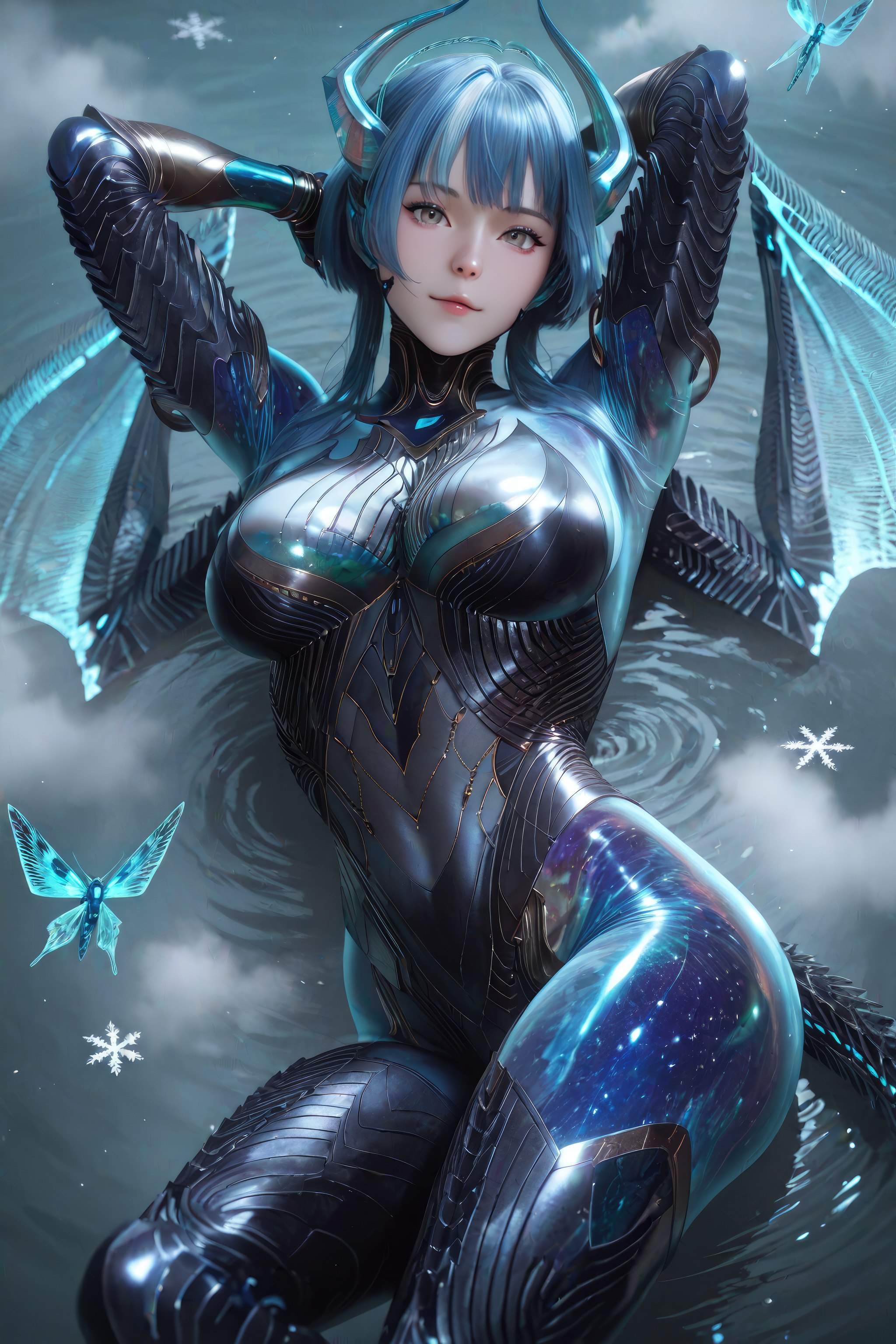 Cô Gái Anime Tạo Bởi AI - 吞噬星空 巴巴塔：Xác Suất Rồng Xanh Tóc, Giáp Khổng Lồ, Cánh Rồng 999P