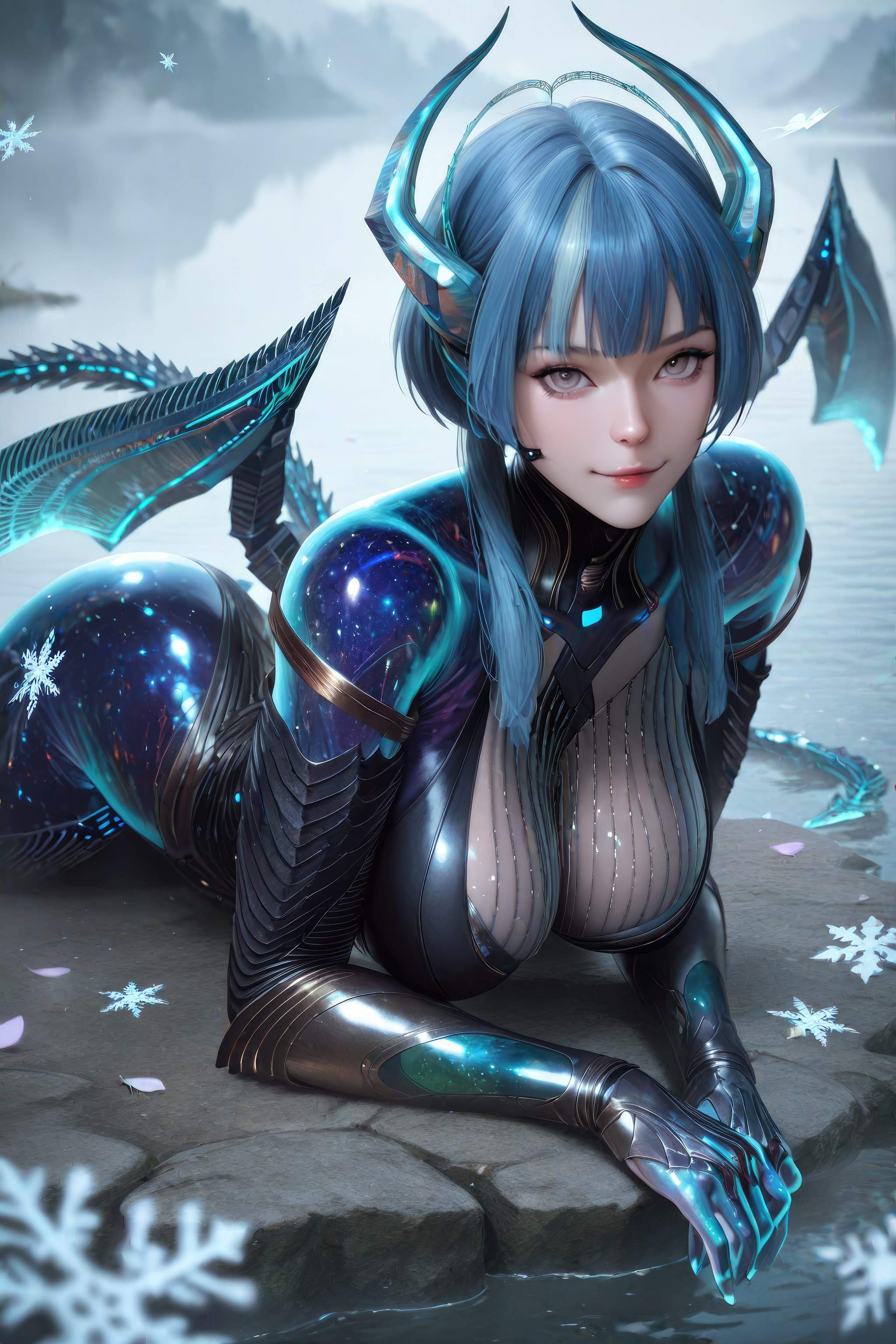 Cô Gái Anime Tạo Bởi AI - 吞噬星空 巴巴塔：Xác Suất Rồng Xanh Tóc, Giáp Khổng Lồ, Cánh Rồng 999P