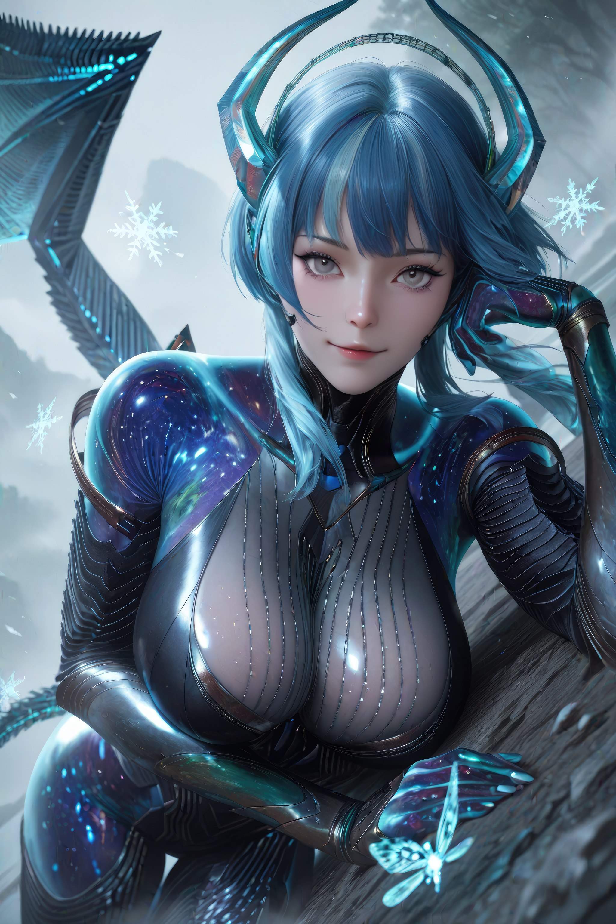 Cô Gái Anime Tạo Bởi AI - 吞噬星空 巴巴塔：Xác Suất Rồng Xanh Tóc, Giáp Khổng Lồ, Cánh Rồng 999P