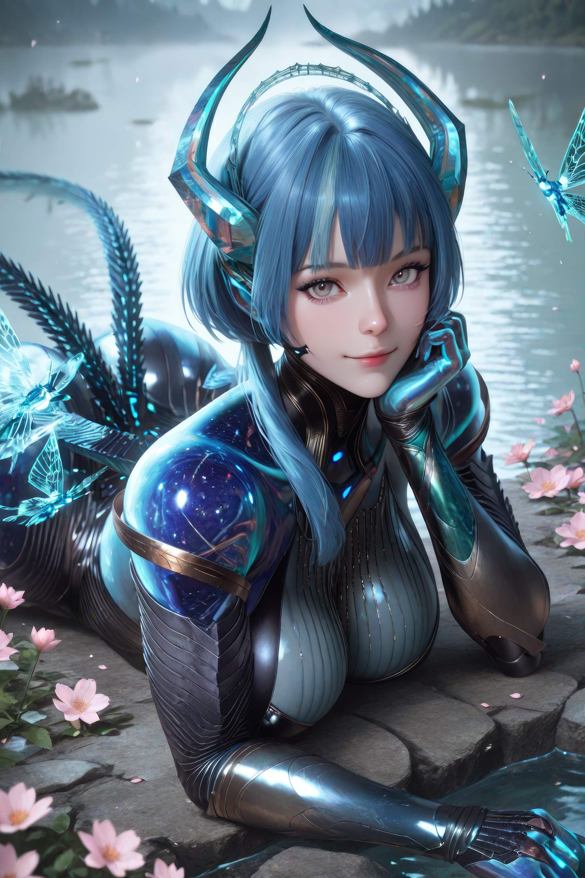 Cô Gái Anime Tạo Bởi AI - 吞噬星空 巴巴塔：Xác Suất Rồng Xanh Tóc, Giáp Khổng Lồ, Cánh Rồng 999P