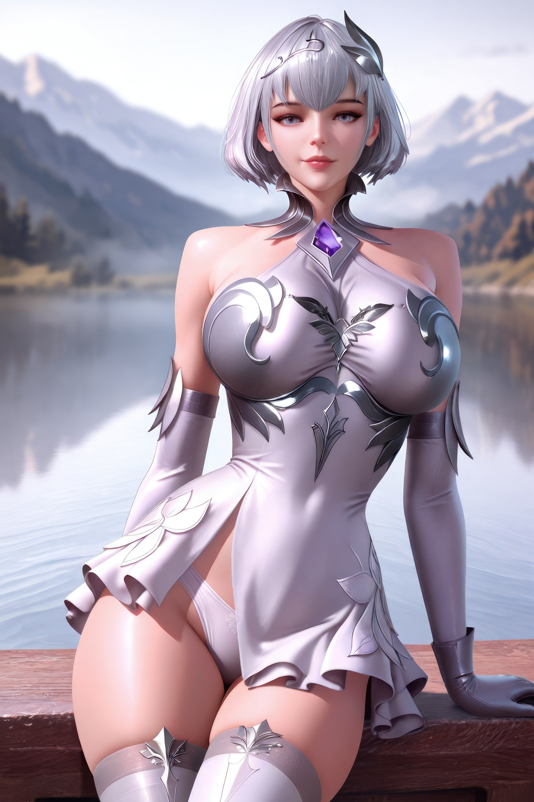 AI Generated Anime Girl - 斗罗大陆 叶泠泠：银发丝袜高跟 巨乳露穴翘臀 757P