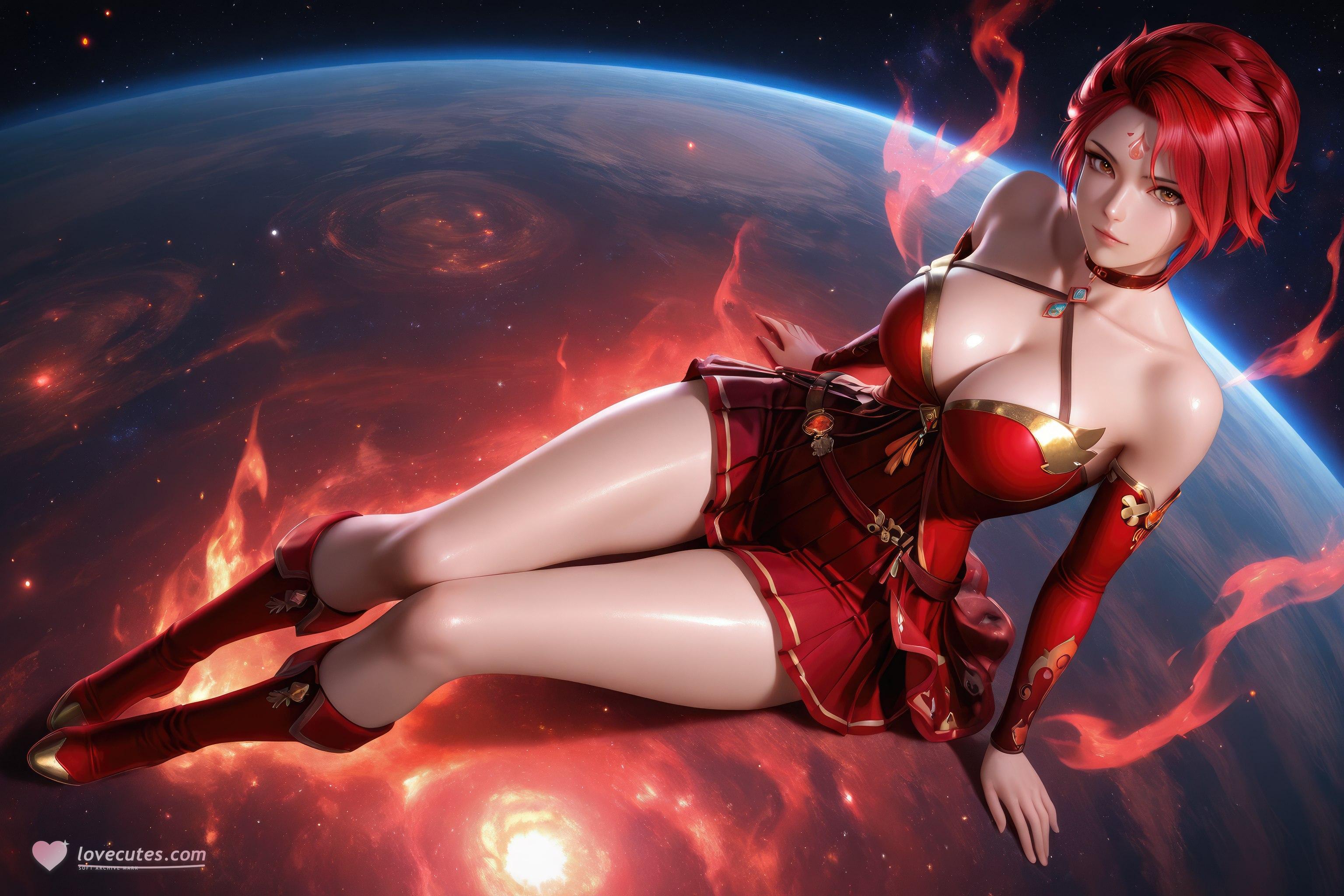 AI Generated Anime Girl - 斗罗大陆 火舞：红裙巨乳露穴 星火长腿 1038P