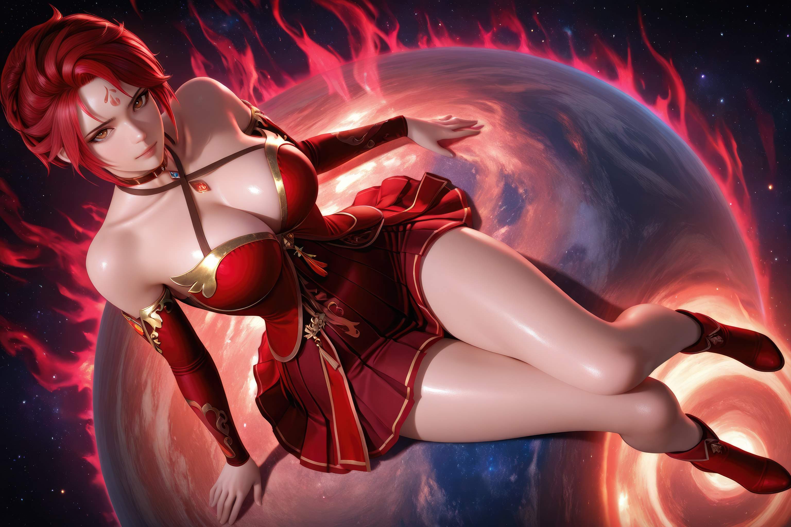 AI Generated Anime Girl - 斗罗大陆 火舞：红裙巨乳露穴 星火长腿 1038P