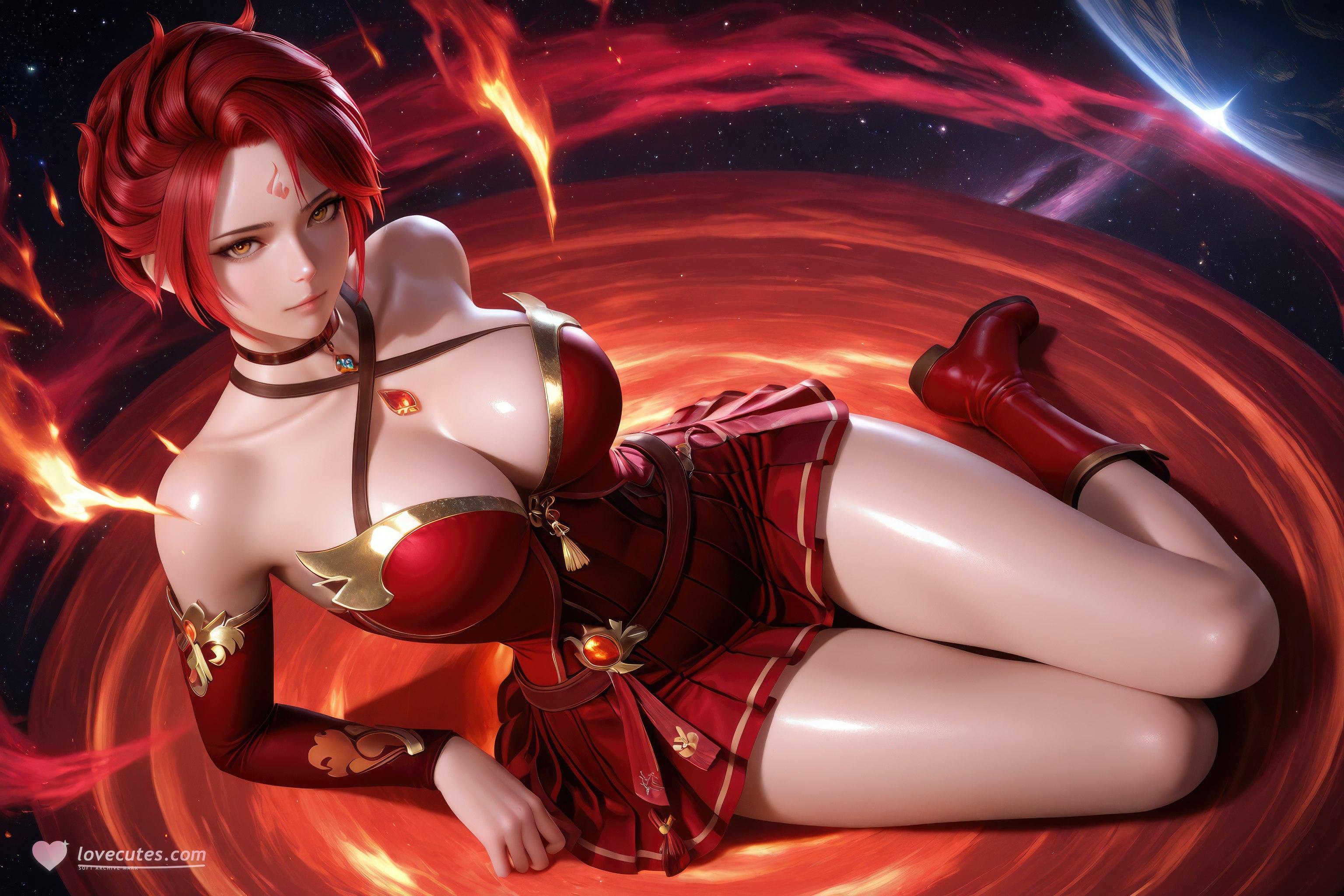 AI Generated Anime Girl - 斗罗大陆 火舞：红裙巨乳露穴 星火长腿 1038P