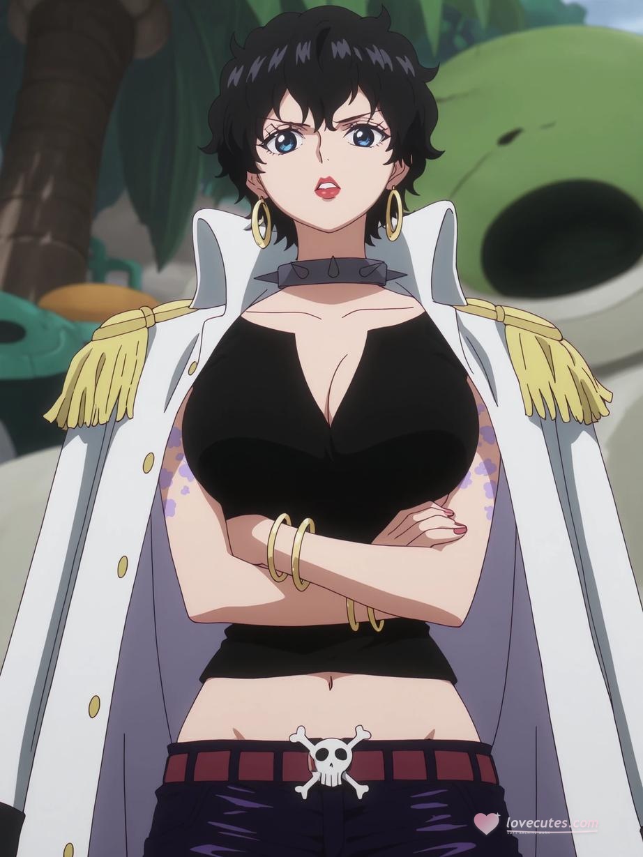 Cô Gái Anime Tạo Bởi AI - Hải Tặc Vương Đô Nhã: Tóc Ngắn Đen, Quân Trang, Ngực Lộ, Mông Cong 87P
