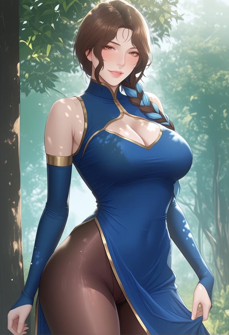 AI Generated Anime Girl - 轻熟风 美静的小房客：蓝裙辫发巨乳露穴 轻熟房东主题 118P