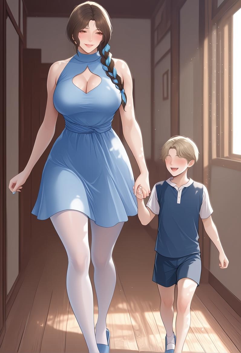 AI Generated Anime Girl - 轻熟风 美静的小房客：蓝裙辫发巨乳露穴 轻熟房东主题 118P