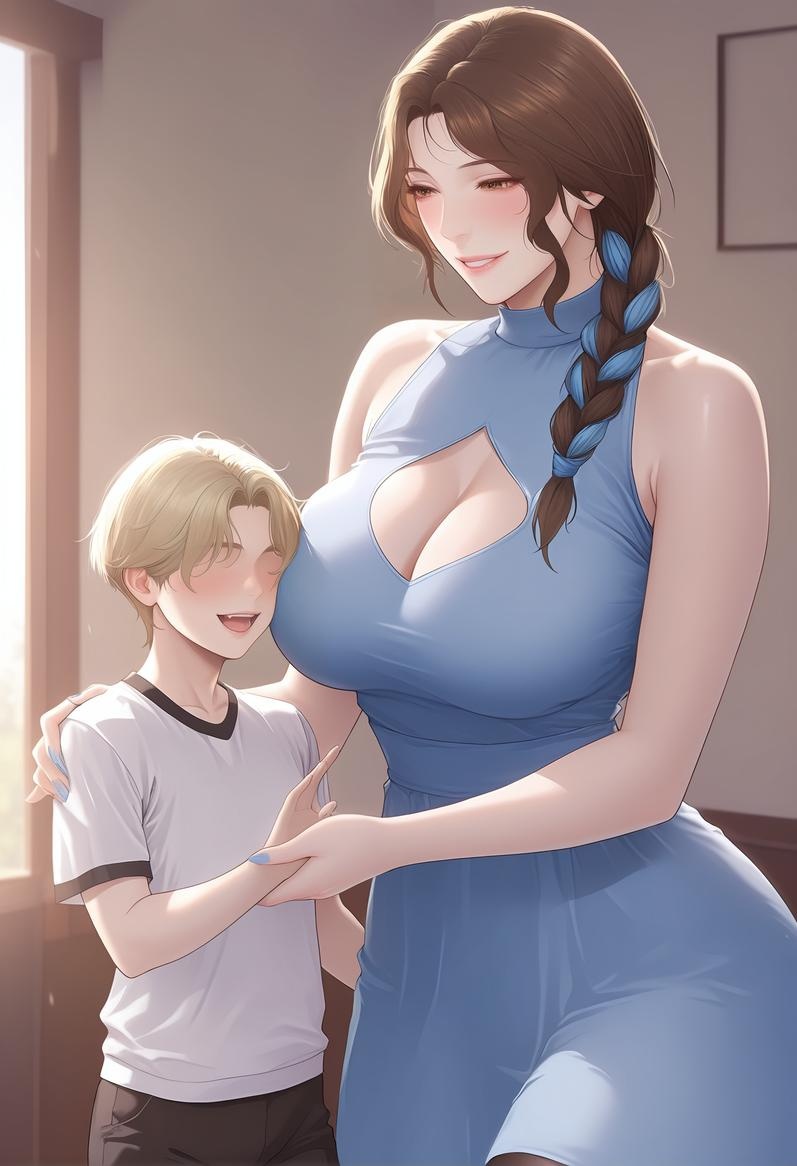 AI Generated Anime Girl - 轻熟风 美静的小房客：蓝裙辫发巨乳露穴 轻熟房东主题 118P