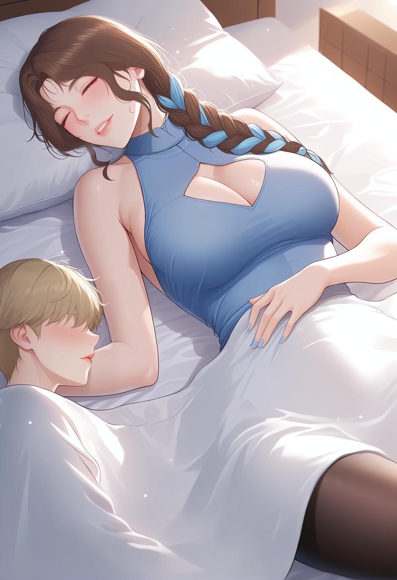 AI Generated Anime Girl - 轻熟风 美静的小房客：蓝裙辫发巨乳露穴 轻熟房东主题 118P
