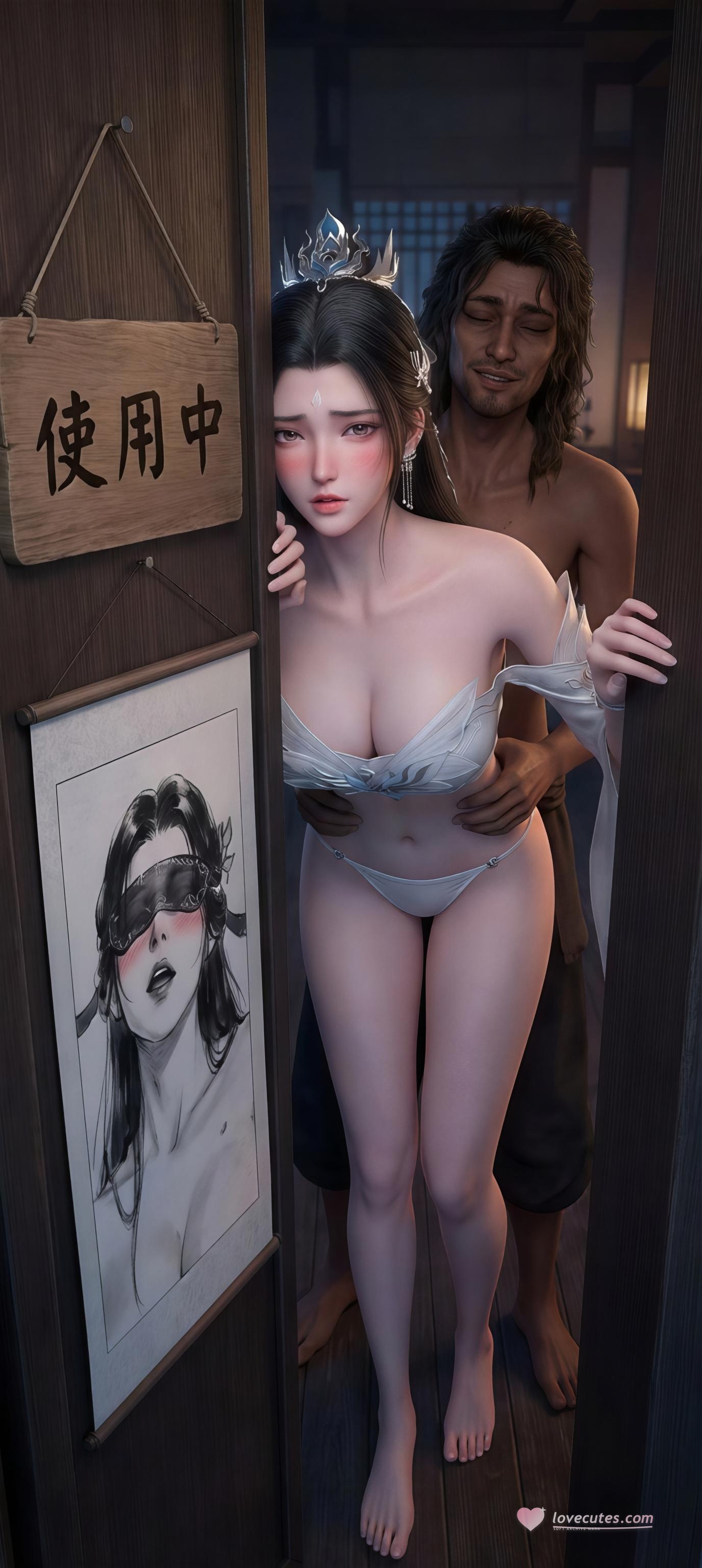 AI Generated Anime Girl - 陆雪琪 月文心：白纱古风巨乳露点 庭院交合 96P