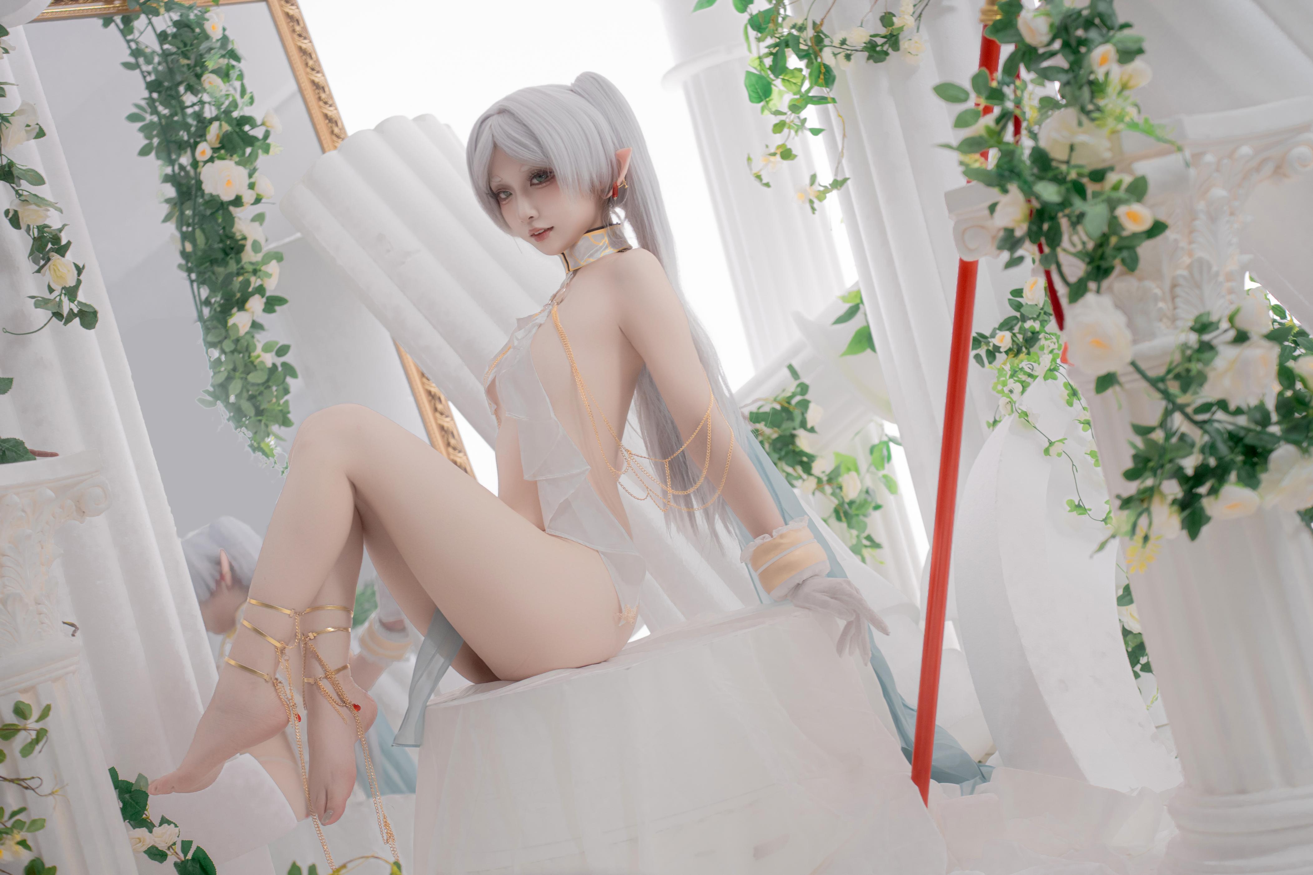 [cosplay] 纸悦Etsu_ko - 葬送的芙莉莲 芙莉莲 舞娘：银发精灵耳轻纱裸身还原 73P