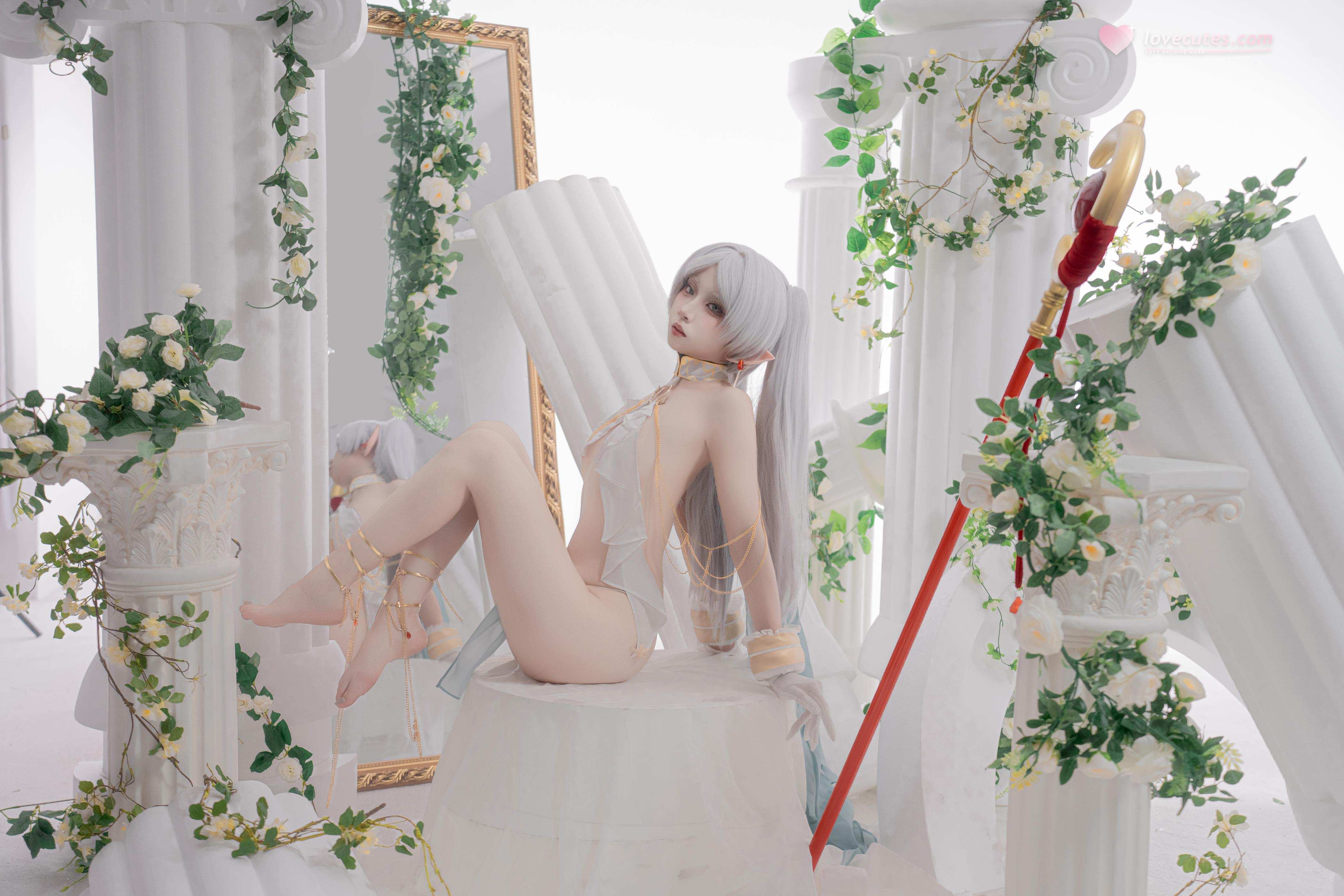 [cosplay] 纸悦Etsu_ko - 葬送的芙莉莲 芙莉莲 舞娘：银发精灵耳轻纱裸身还原 73P