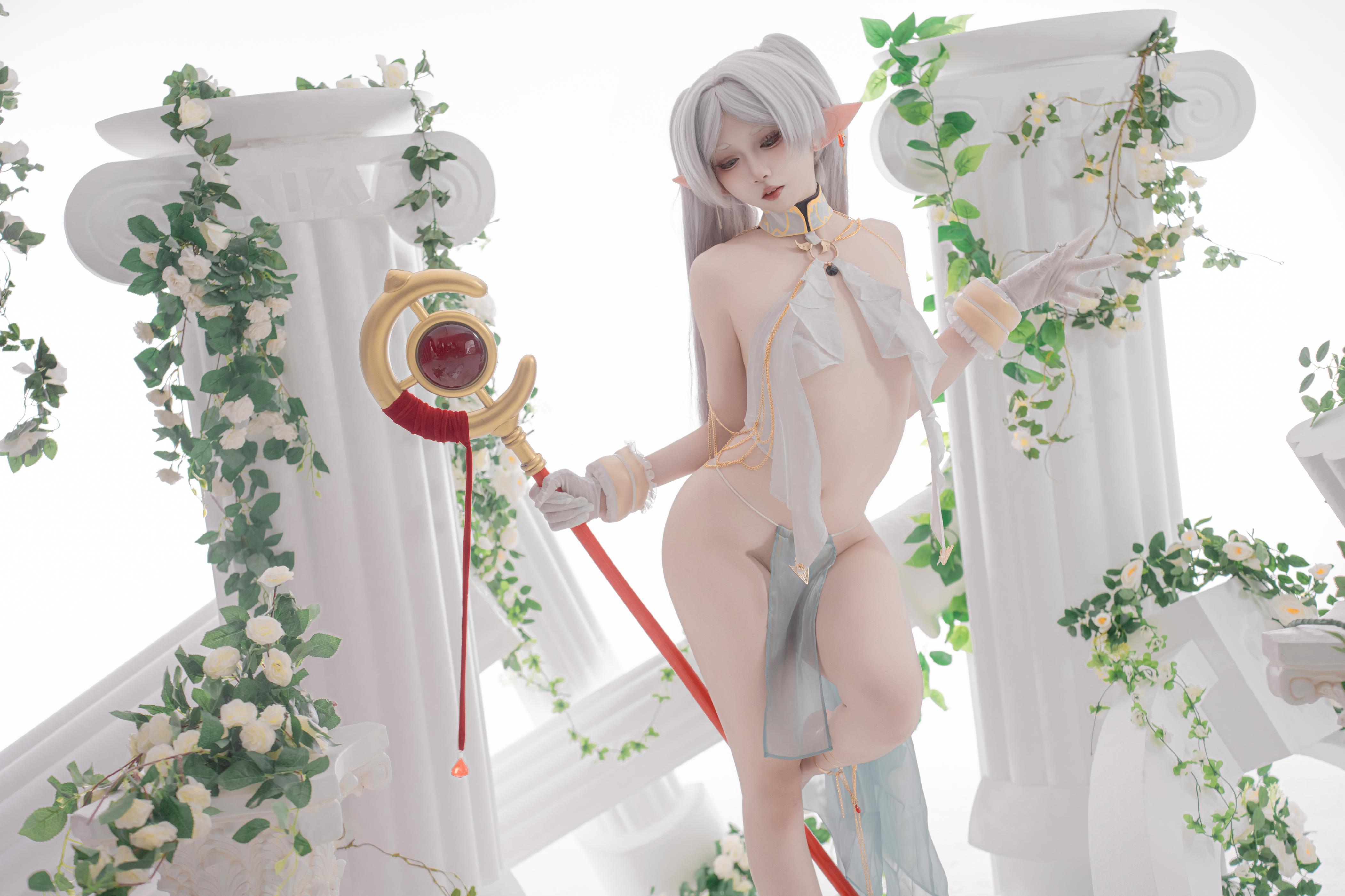 [Cosplay] Zhi Yue Etsu_ko - Fateful Flare: Silver-Haired Elf Dancer in Sheer Veil - 73P