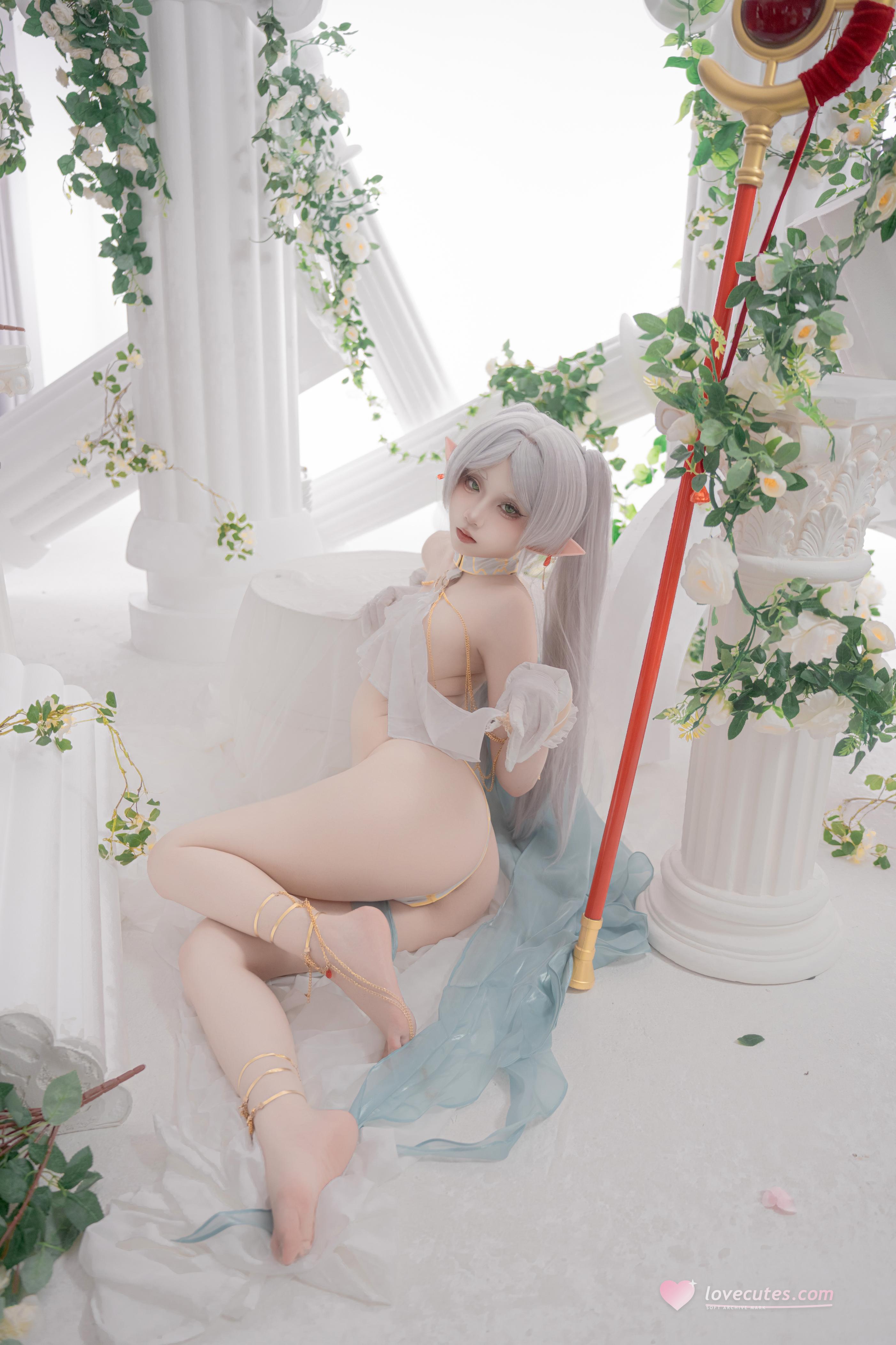 [cosplay] 纸悦Etsu_ko - 葬送的芙莉莲 芙莉莲 舞娘：银发精灵耳轻纱裸身还原 73P