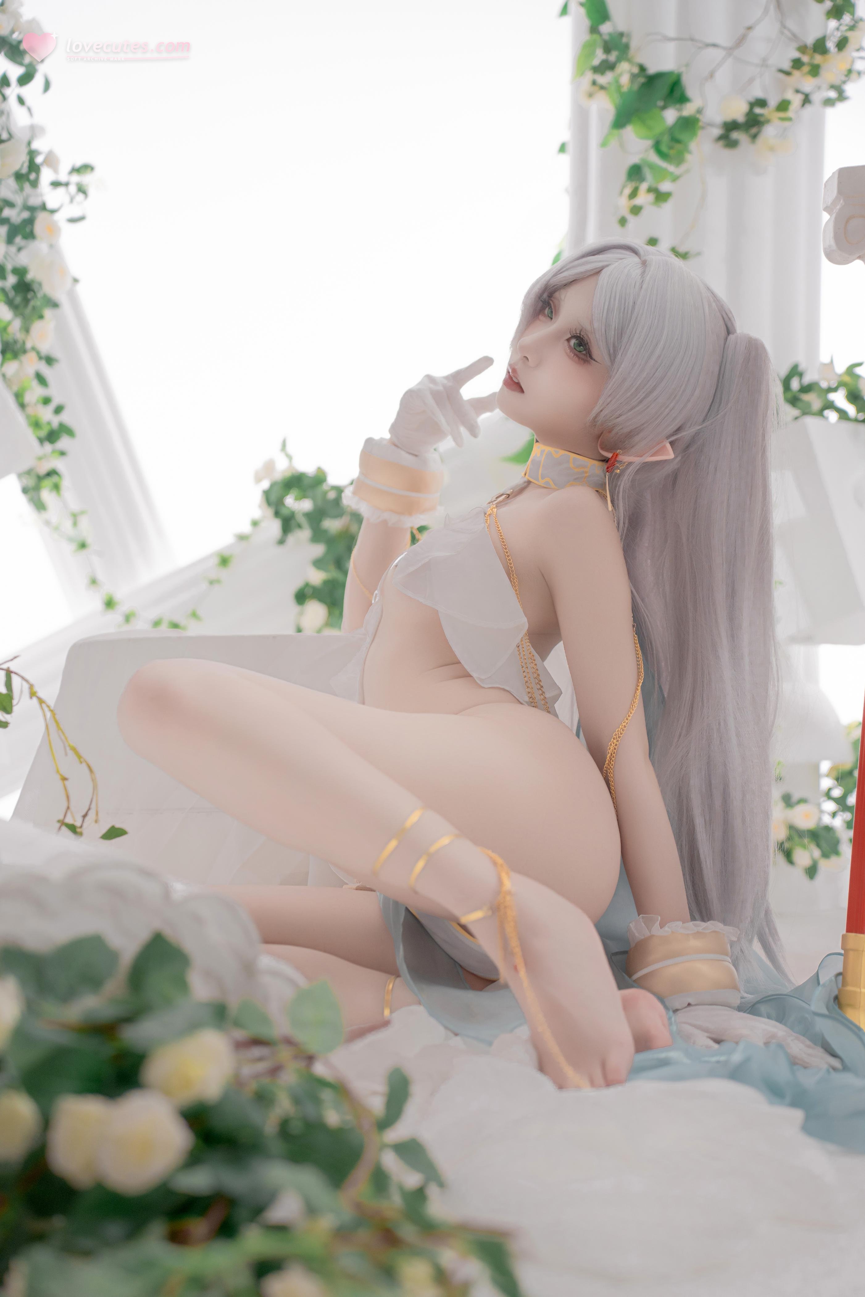 [cosplay] 纸悦Etsu_ko - 葬送的芙莉莲 芙莉莲 舞娘：银发精灵耳轻纱裸身还原 73P