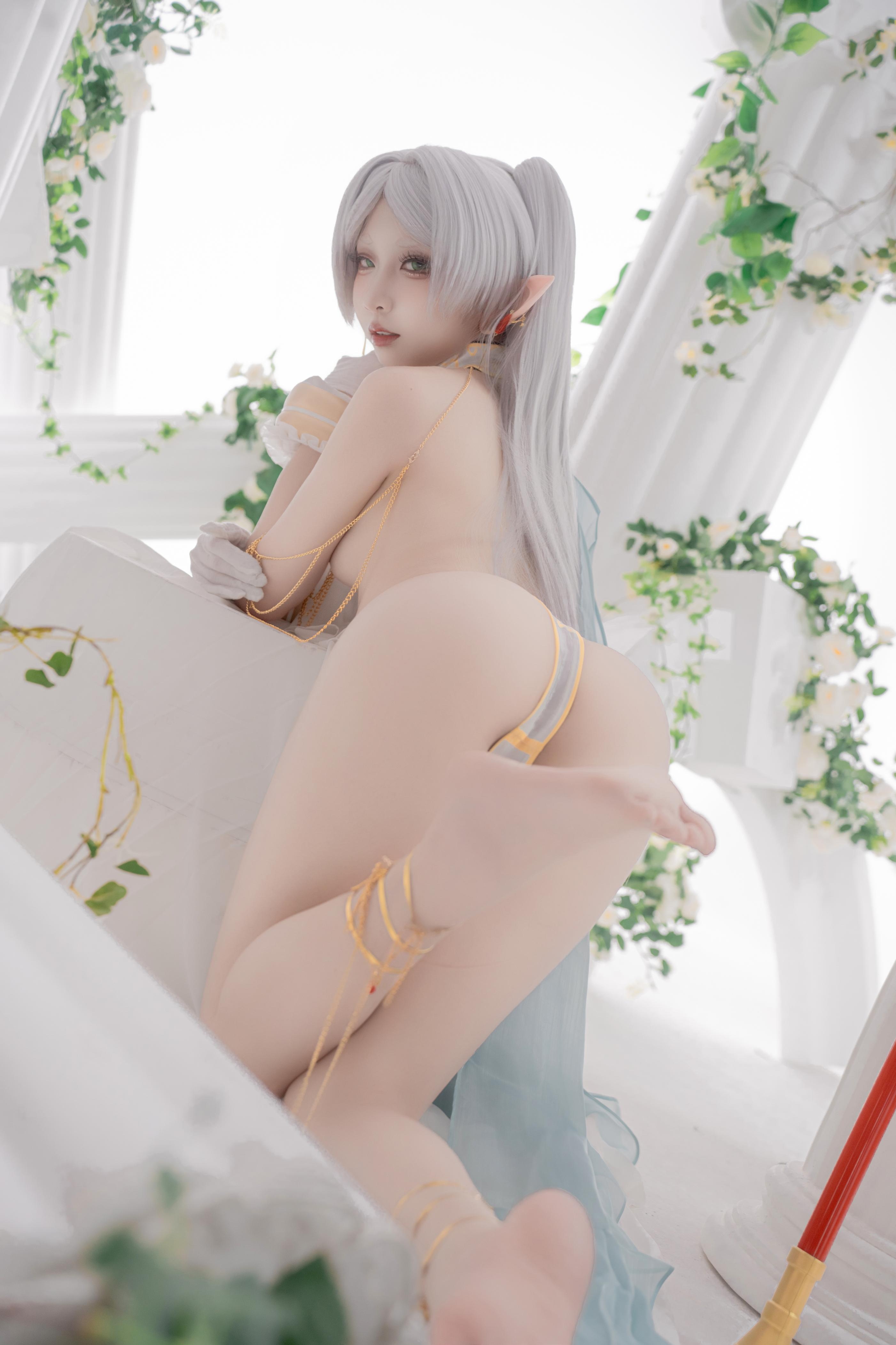 [cosplay] 纸悦Etsu_ko - 葬送的芙莉莲 芙莉莲 舞娘：银发精灵耳轻纱裸身还原 73P