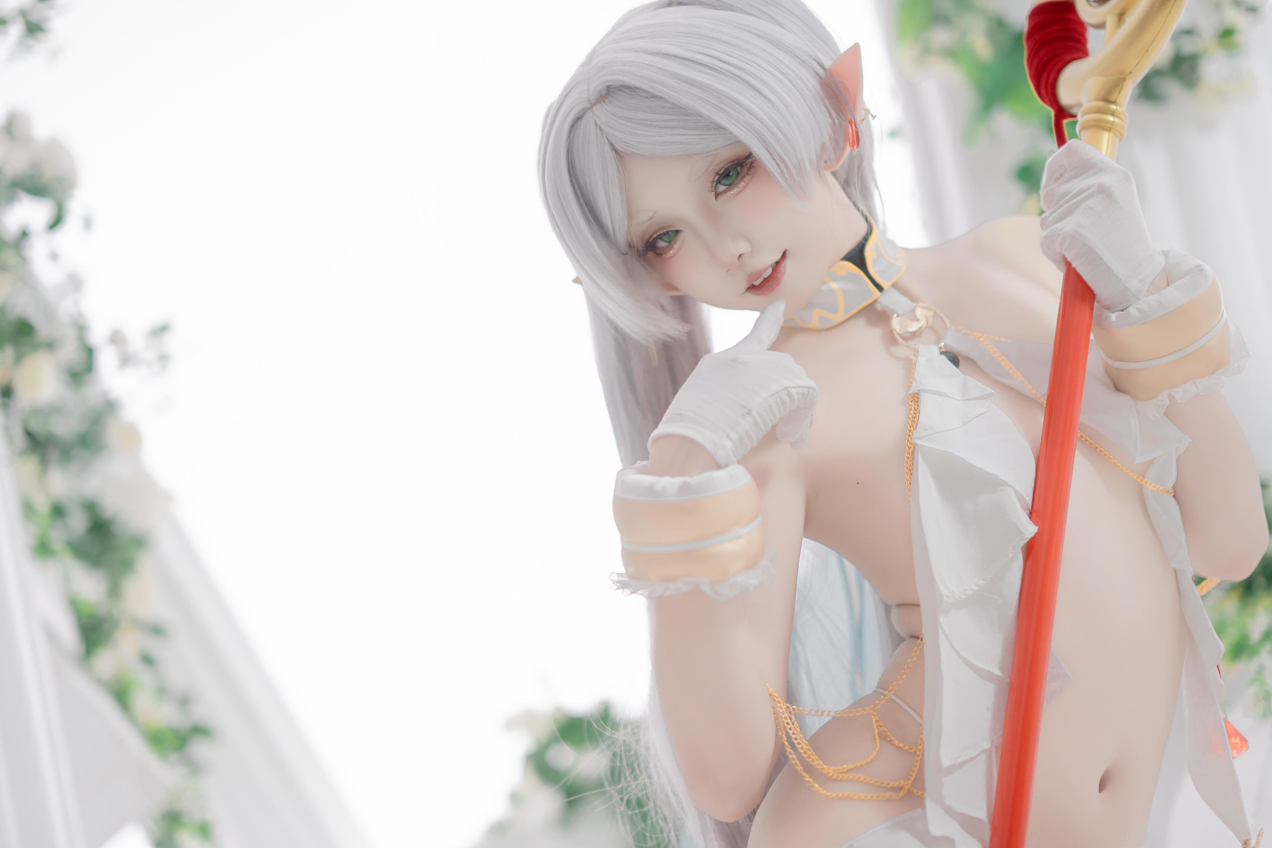 [cosplay] 纸悦Etsu_ko - 葬送的芙莉莲 芙莉莲 舞娘：银发精灵耳轻纱裸身还原 73P