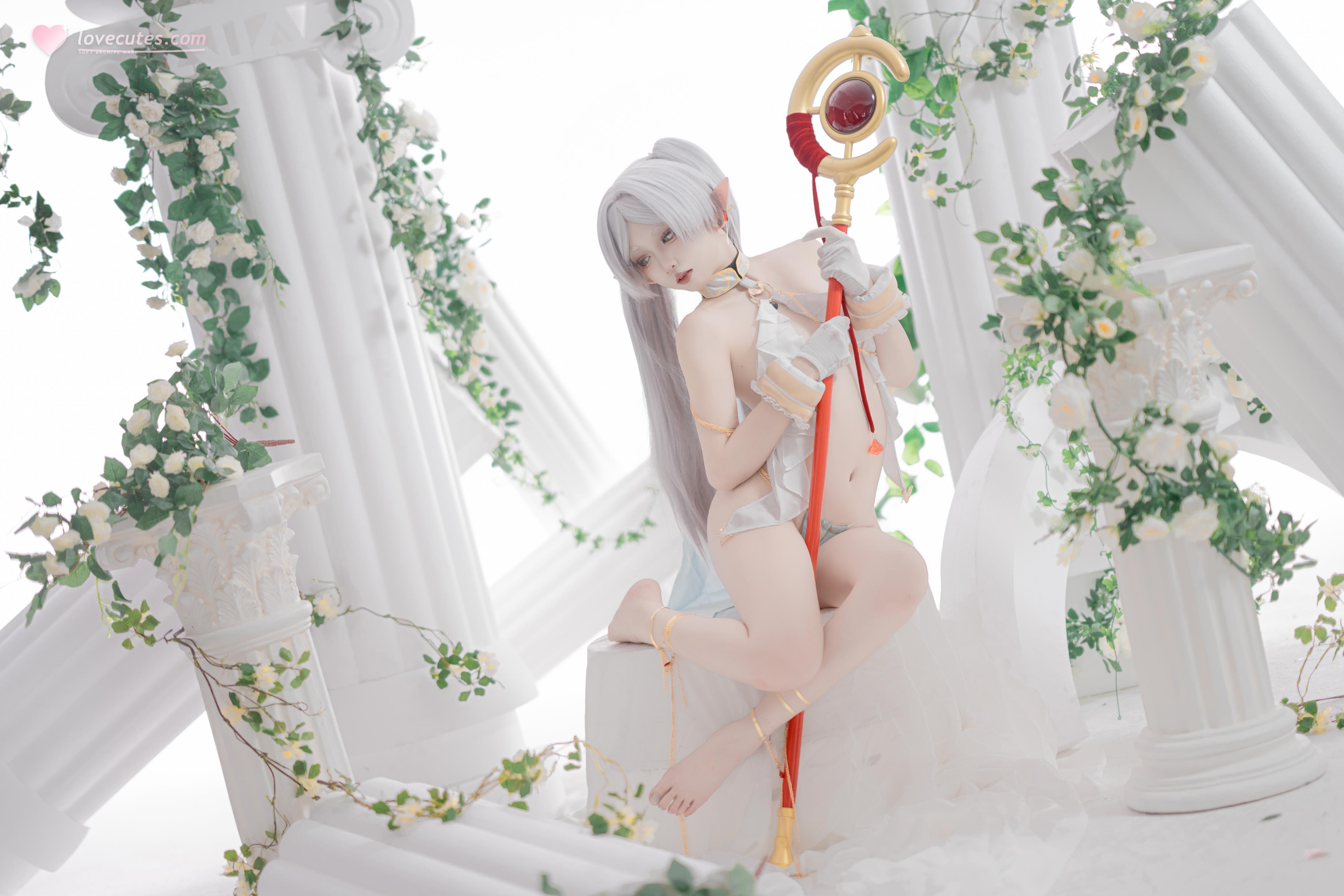 [cosplay] 纸悦Etsu_ko - 葬送的芙莉莲 芙莉莲 舞娘：银发精灵耳轻纱裸身还原 73P