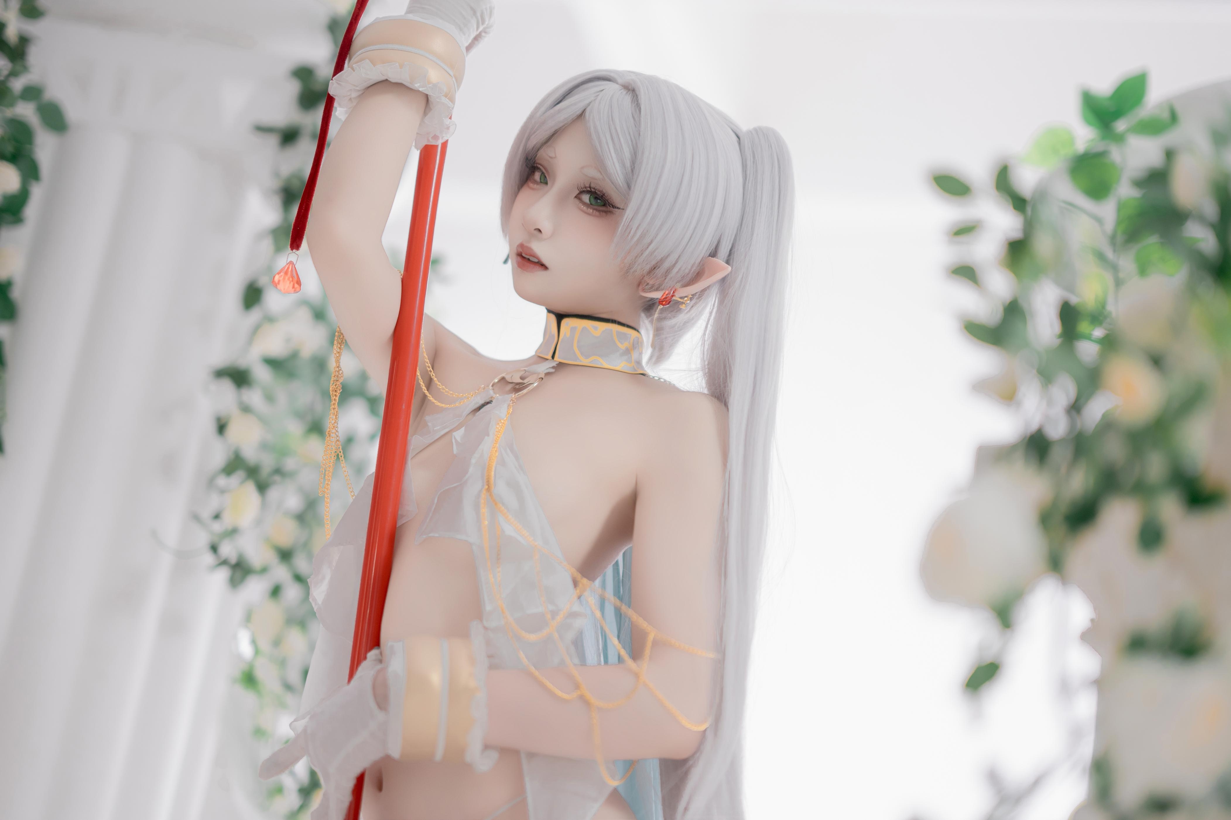 [cosplay] 纸悦Etsu_ko - 葬送的芙莉莲 芙莉莲 舞娘：银发精灵耳轻纱裸身还原 73P