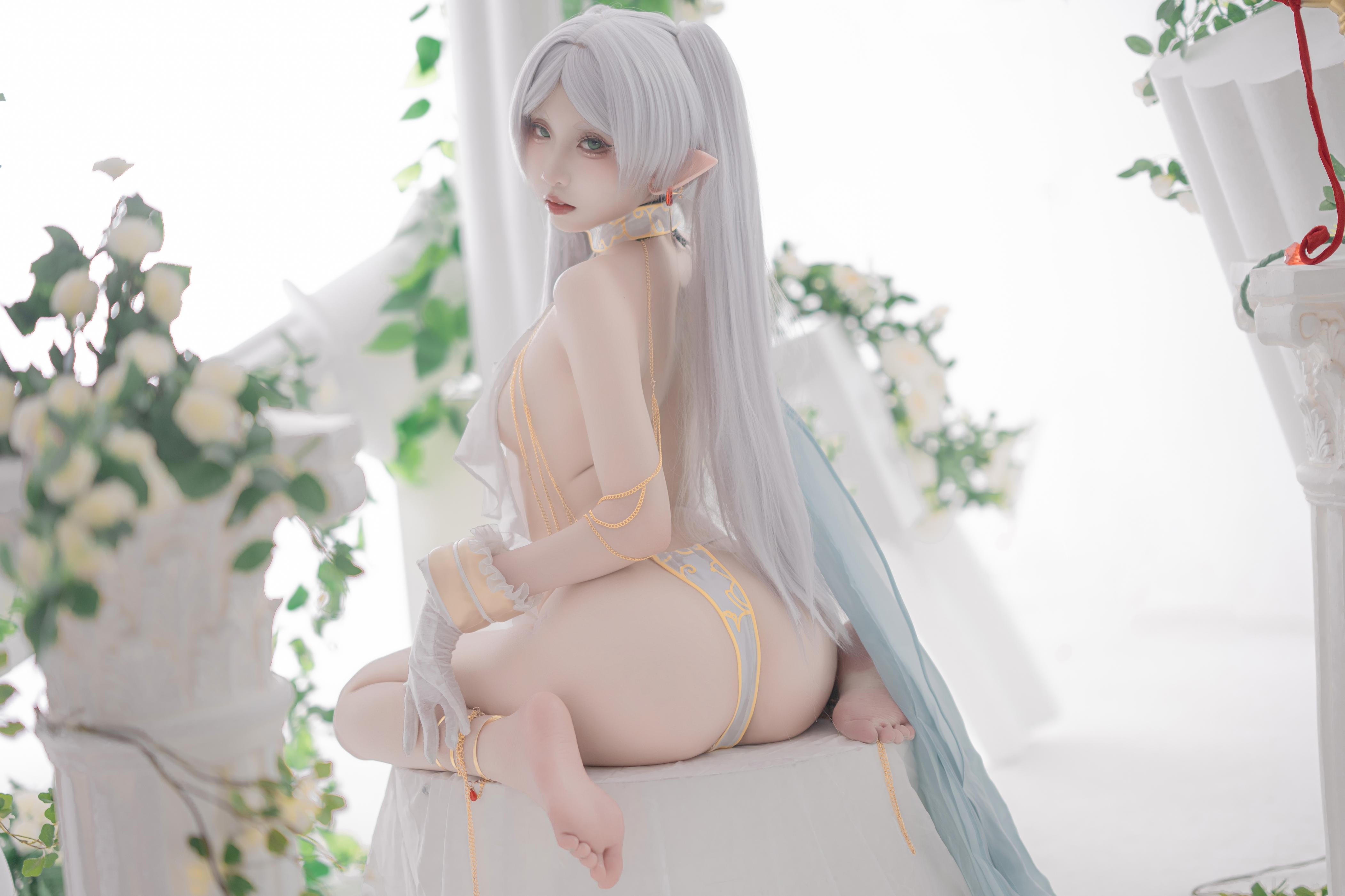 [cosplay] 纸悦Etsu_ko - 葬送的芙莉莲 芙莉莲 舞娘：银发精灵耳轻纱裸身还原 73P