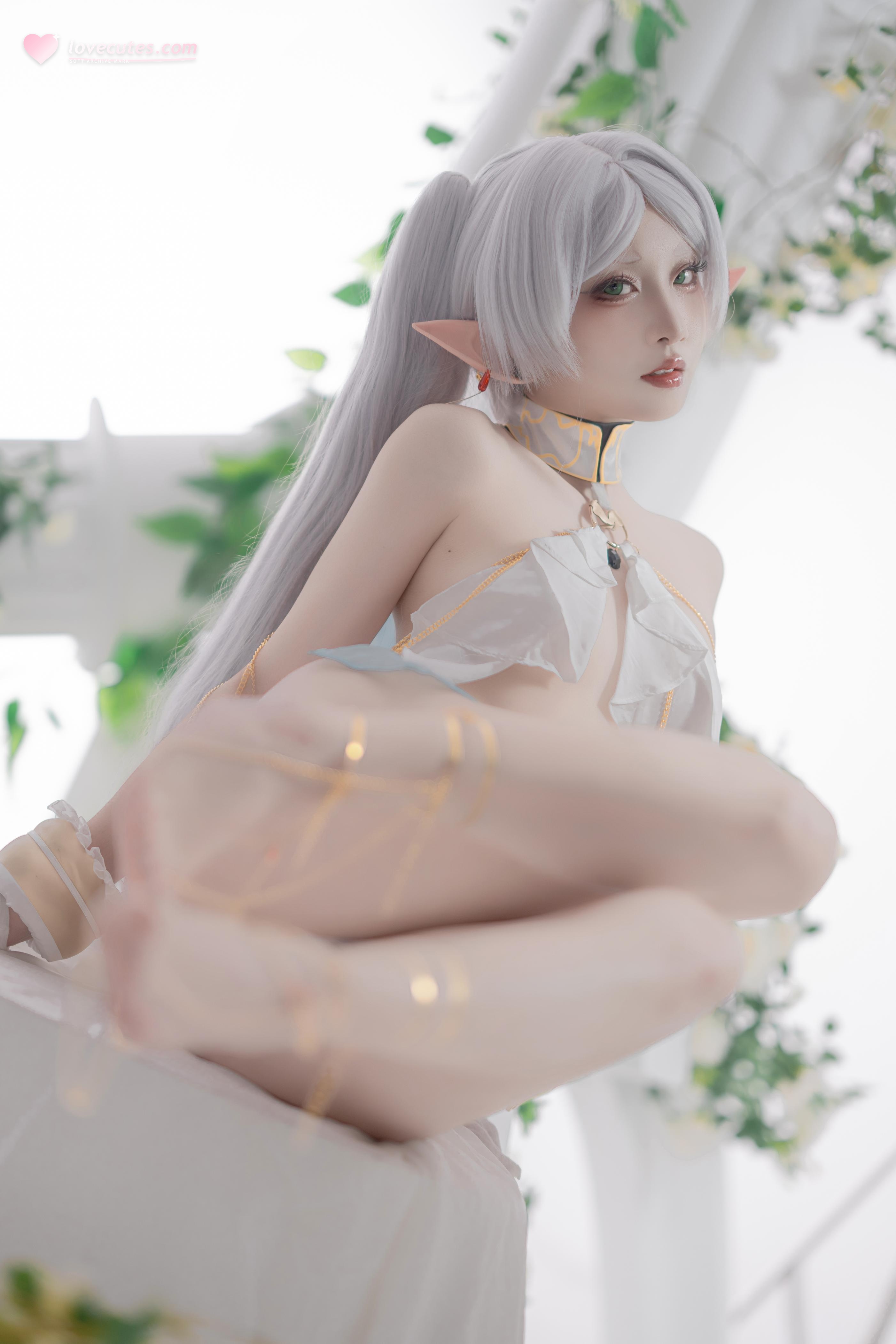 [cosplay] 纸悦Etsu_ko - 葬送的芙莉莲 芙莉莲 舞娘：银发精灵耳轻纱裸身还原 73P