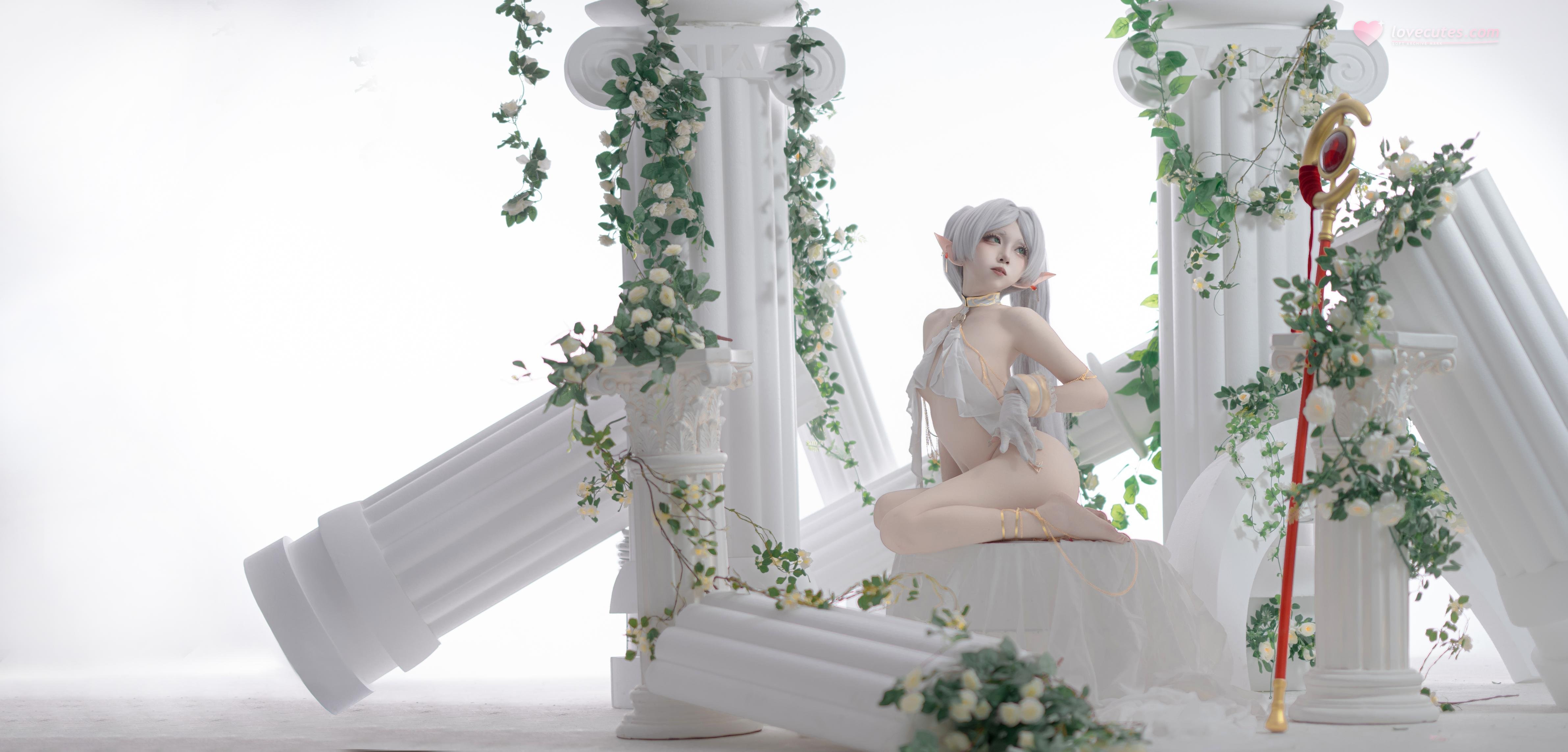 [cosplay] 纸悦Etsu_ko - 葬送的芙莉莲 芙莉莲 舞娘：银发精灵耳轻纱裸身还原 73P