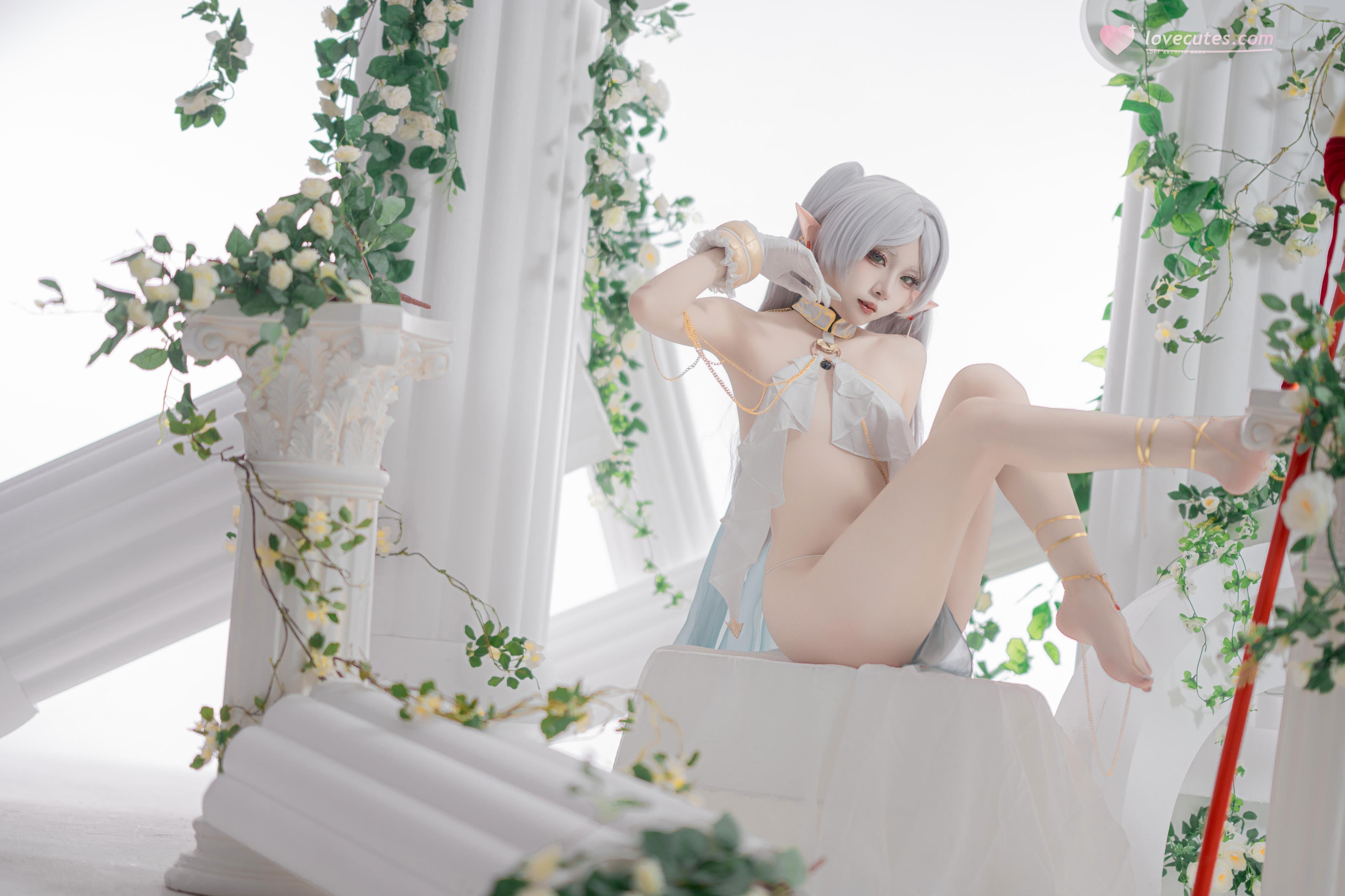 [cosplay] 纸悦Etsu_ko - 葬送的芙莉莲 芙莉莲 舞娘：银发精灵耳轻纱裸身还原 73P