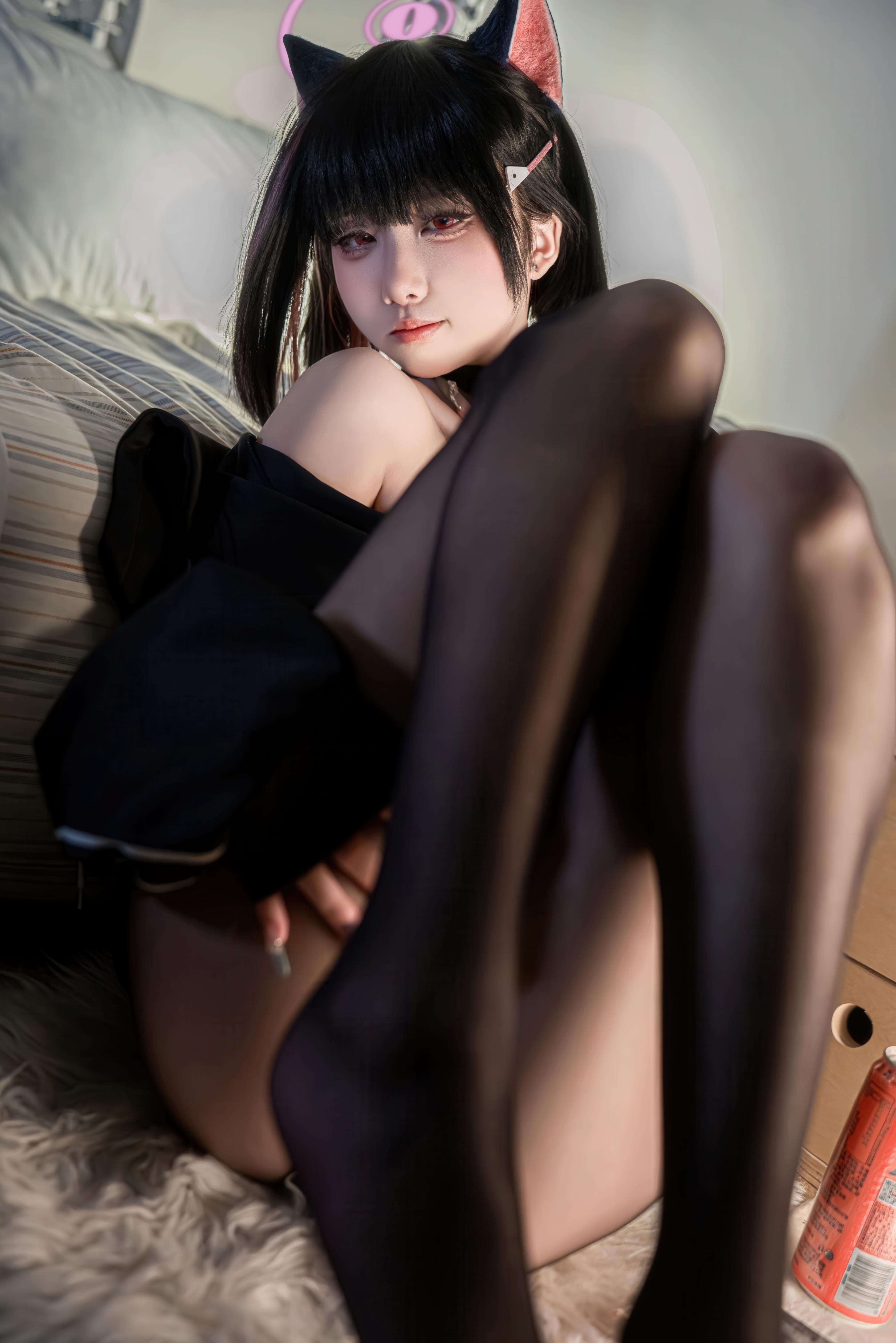 [Cosplay] Zhi Yue Etsu_ko - Blue Archive Anshan Heza: Black Stockings Cat Ear Sailor Uniform, Stunning Leg Shots 55P