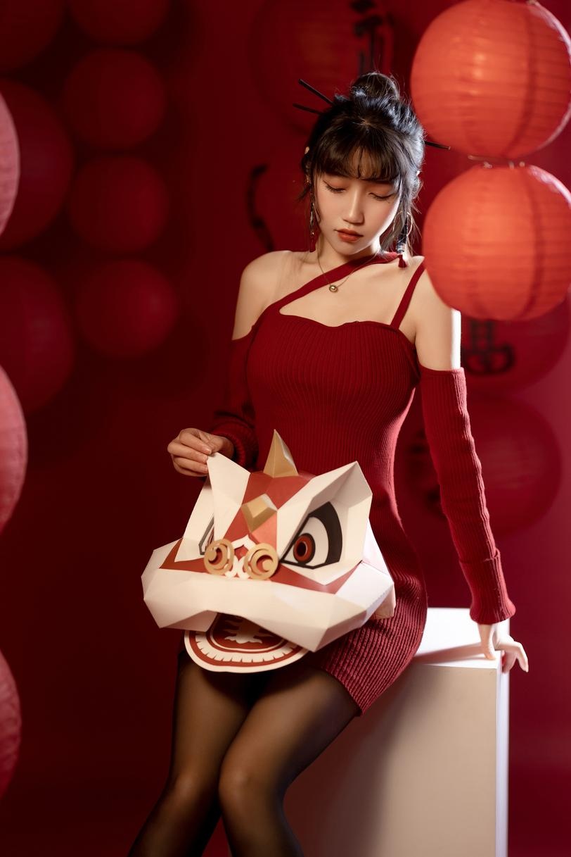 [私房] 不呆猫 - 新年：红色毛衣黑丝翘臀 新春私房 21P