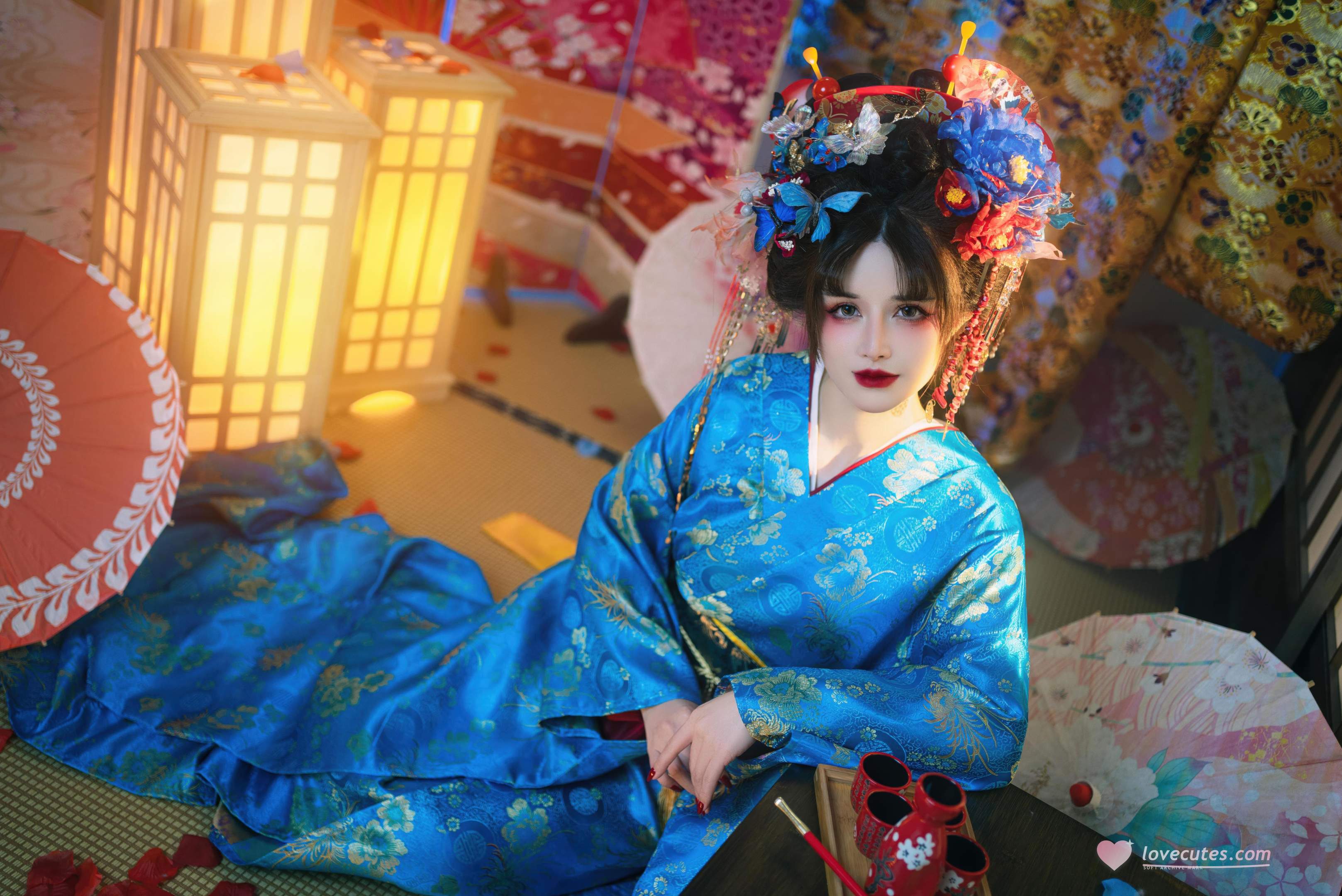 [私房] 鹿八岁baby - 花魁の末路：蓝色花魁绑带 露穴美胸私房 100P49G1V