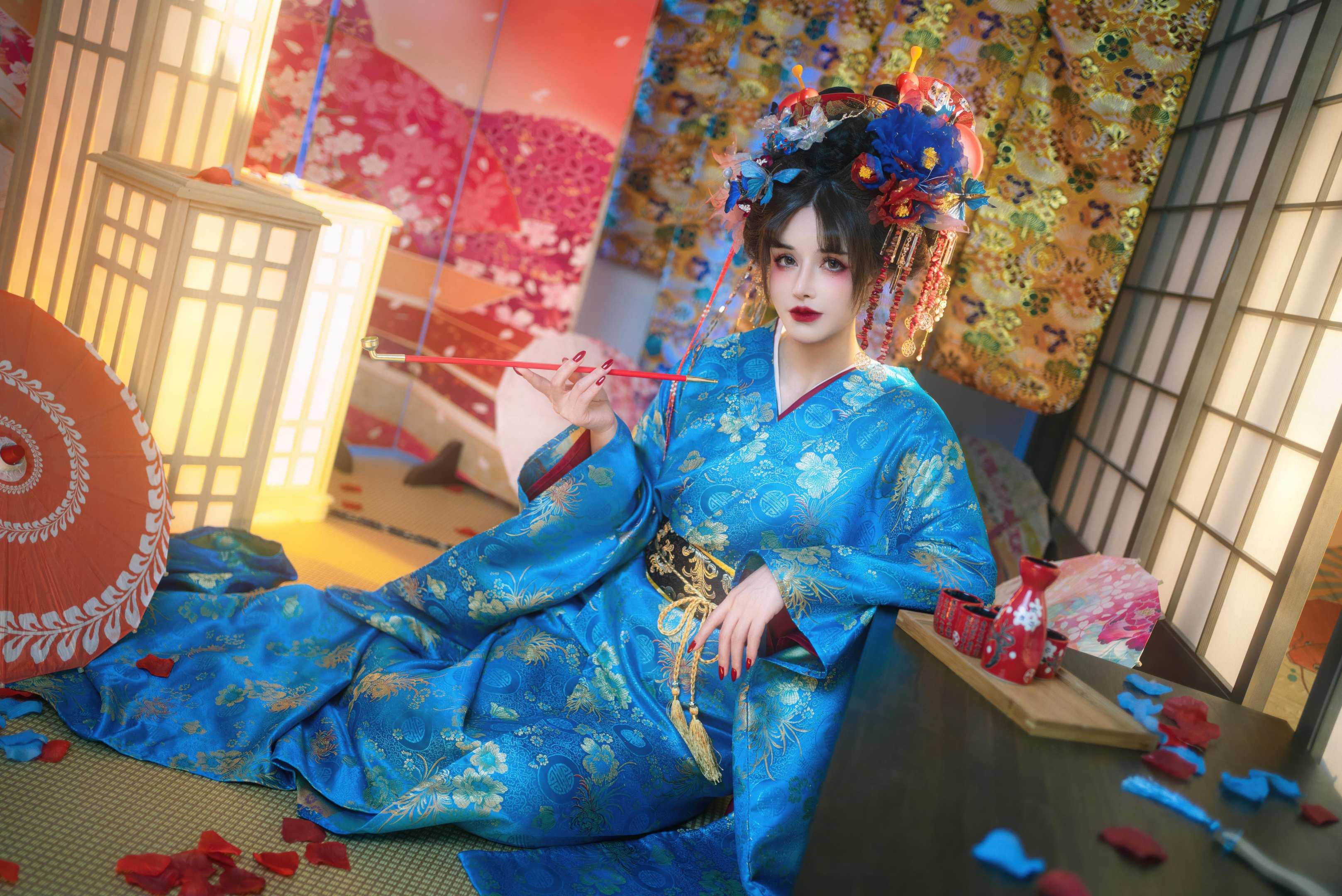 [私房] 鹿八岁baby - 花魁の末路：蓝色花魁绑带 露穴美胸私房 100P49G1V