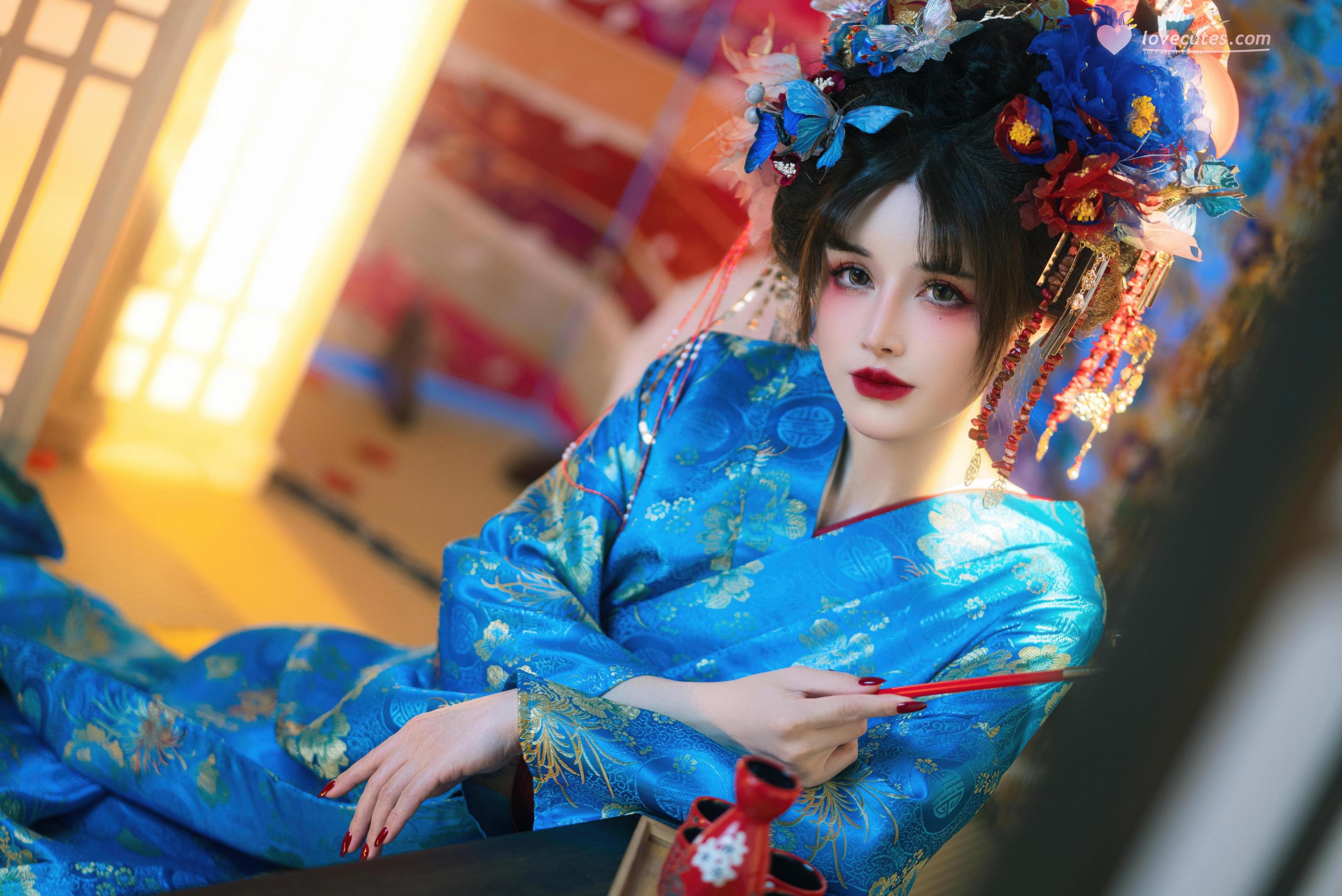 [私房] 鹿八岁baby - 花魁の末路：蓝色花魁绑带 露穴美胸私房 100P49G1V