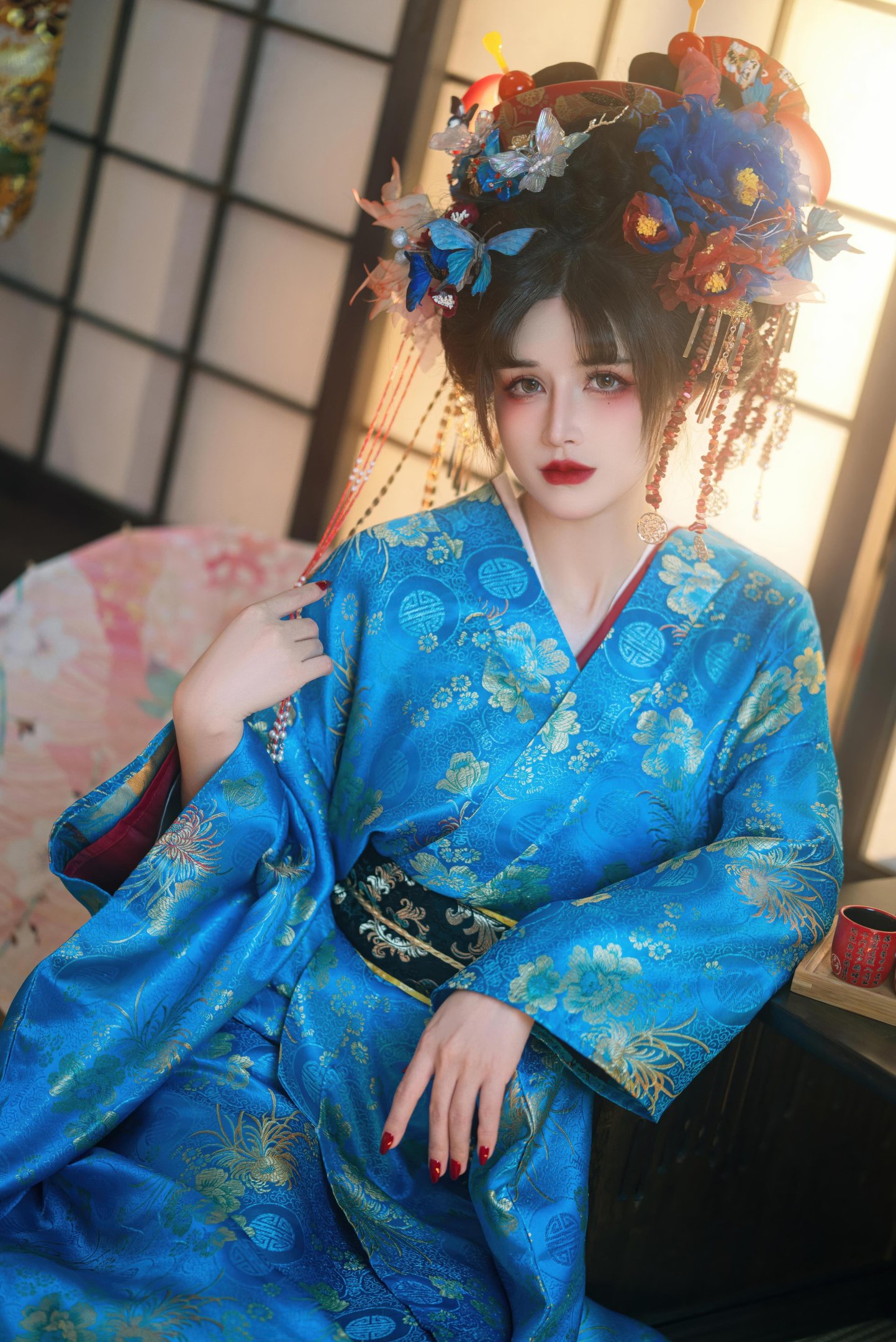 [私房] 鹿八岁baby - 花魁の末路：蓝色花魁绑带 露穴美胸私房 100P49G1V