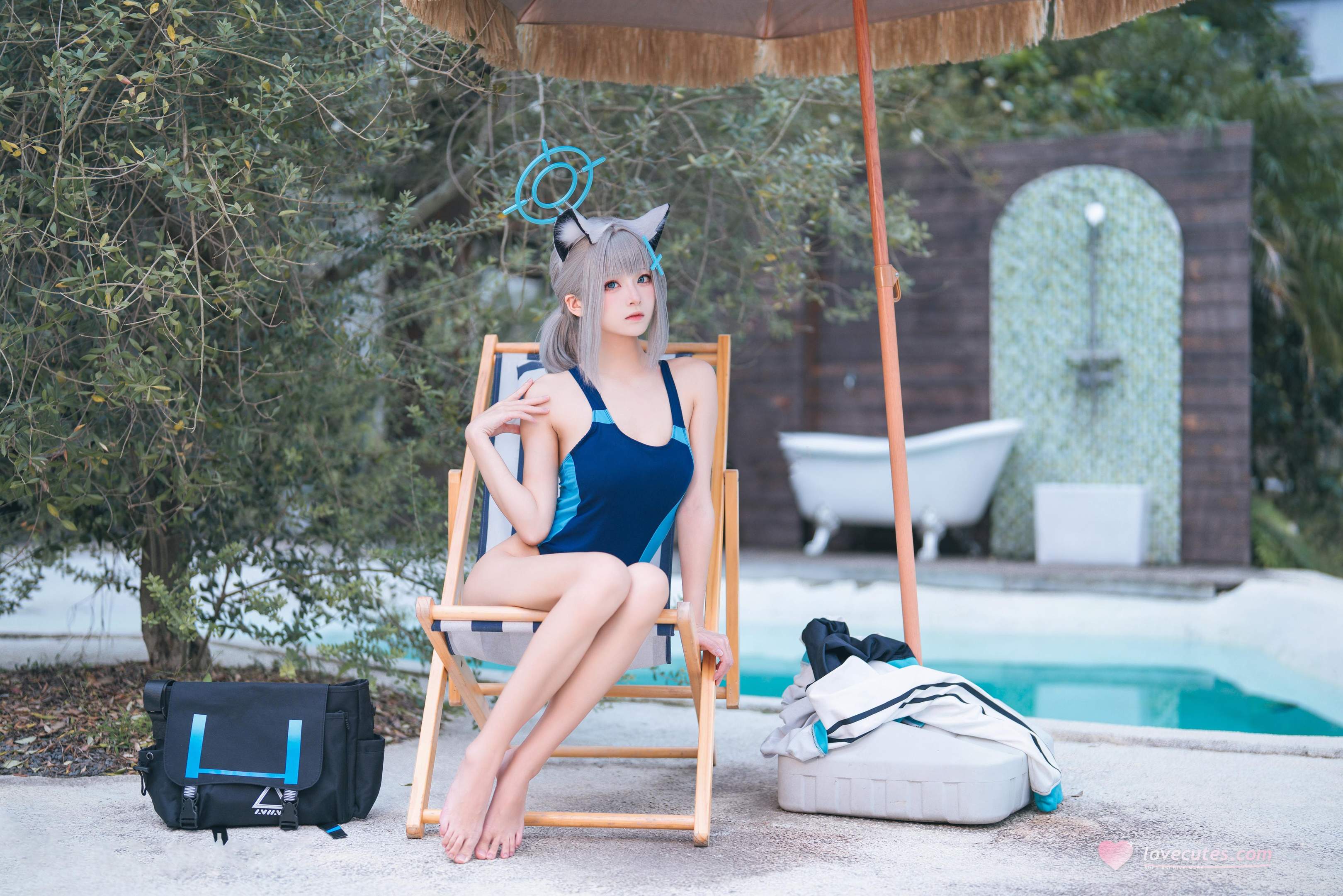 [cosplay] 九柒喵 - 蔚蓝档案 砂狼白子泳装：泳池蓝色泳装角色还原 34P
