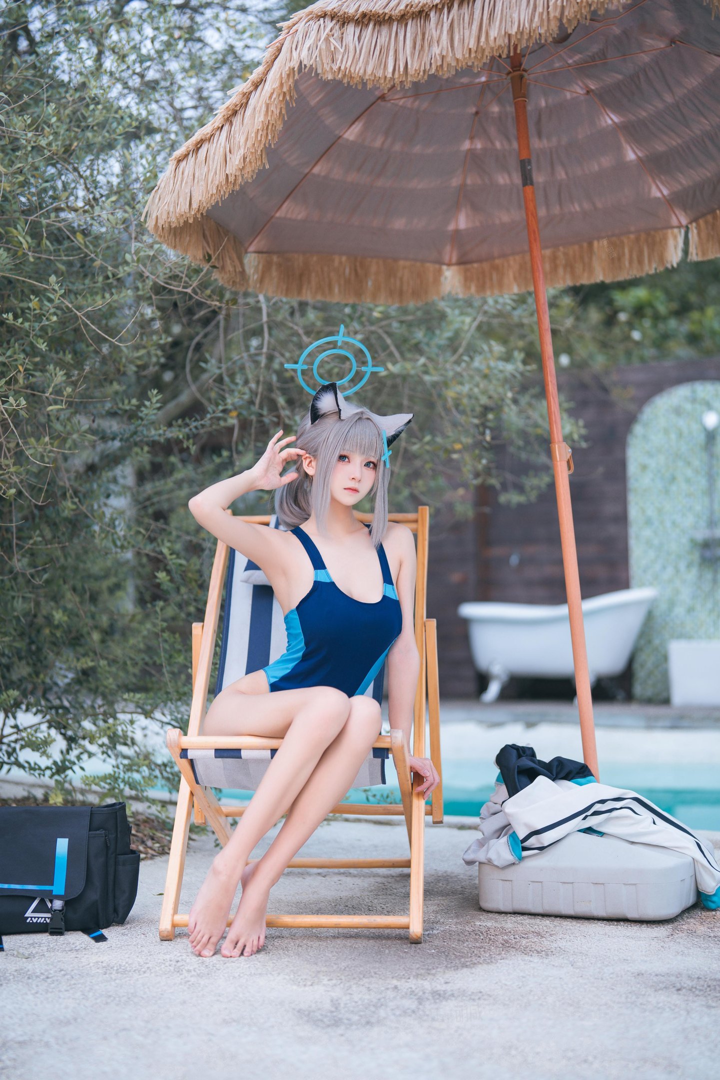 [cosplay] 九柒喵 - 蔚蓝档案 砂狼白子泳装：泳池蓝色泳装角色还原 34P