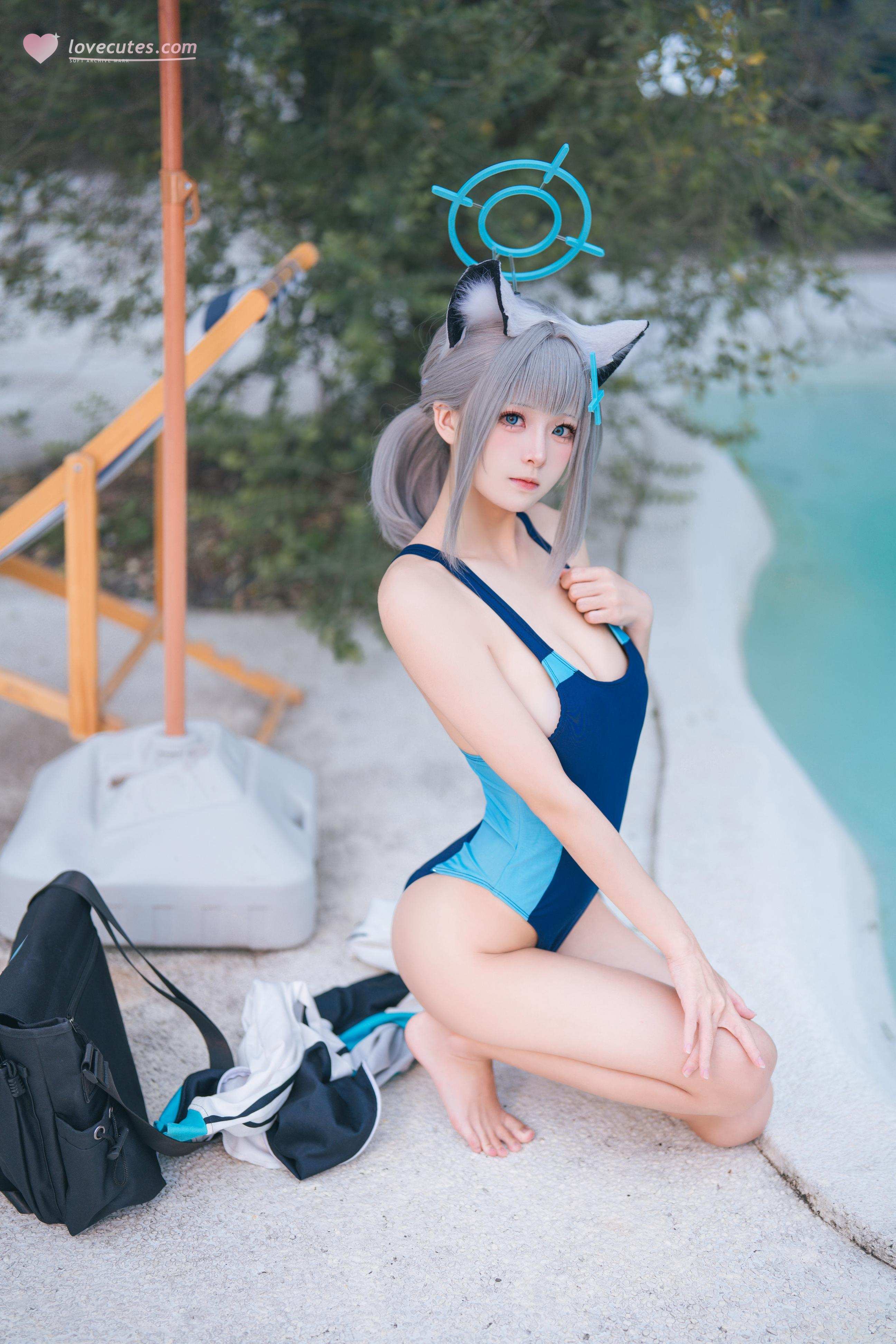 [cosplay] 九柒喵 - 蔚蓝档案 砂狼白子泳装：泳池蓝色泳装角色还原 34P