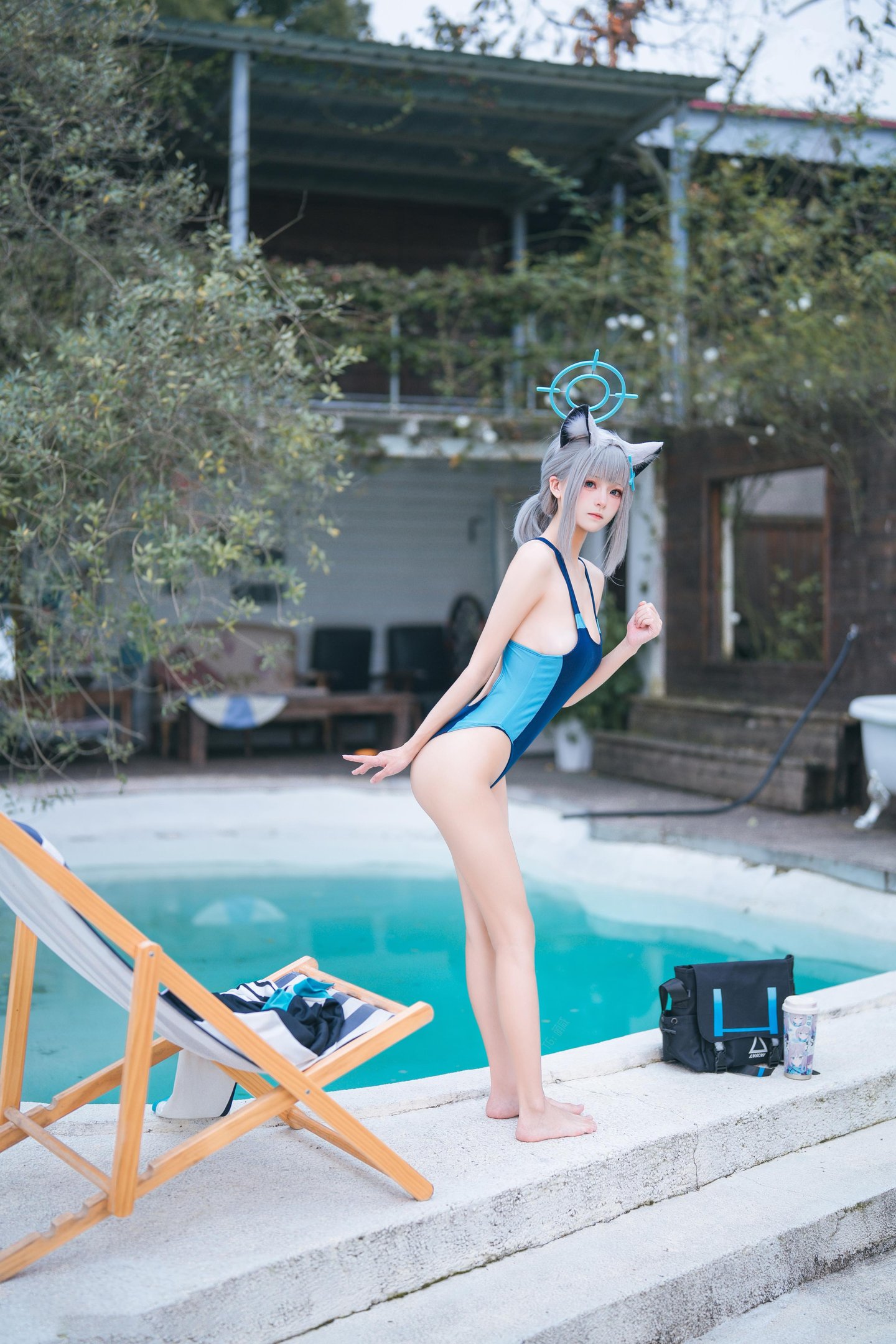 [cosplay] 九柒喵 - 蔚蓝档案 砂狼白子泳装：泳池蓝色泳装角色还原 34P