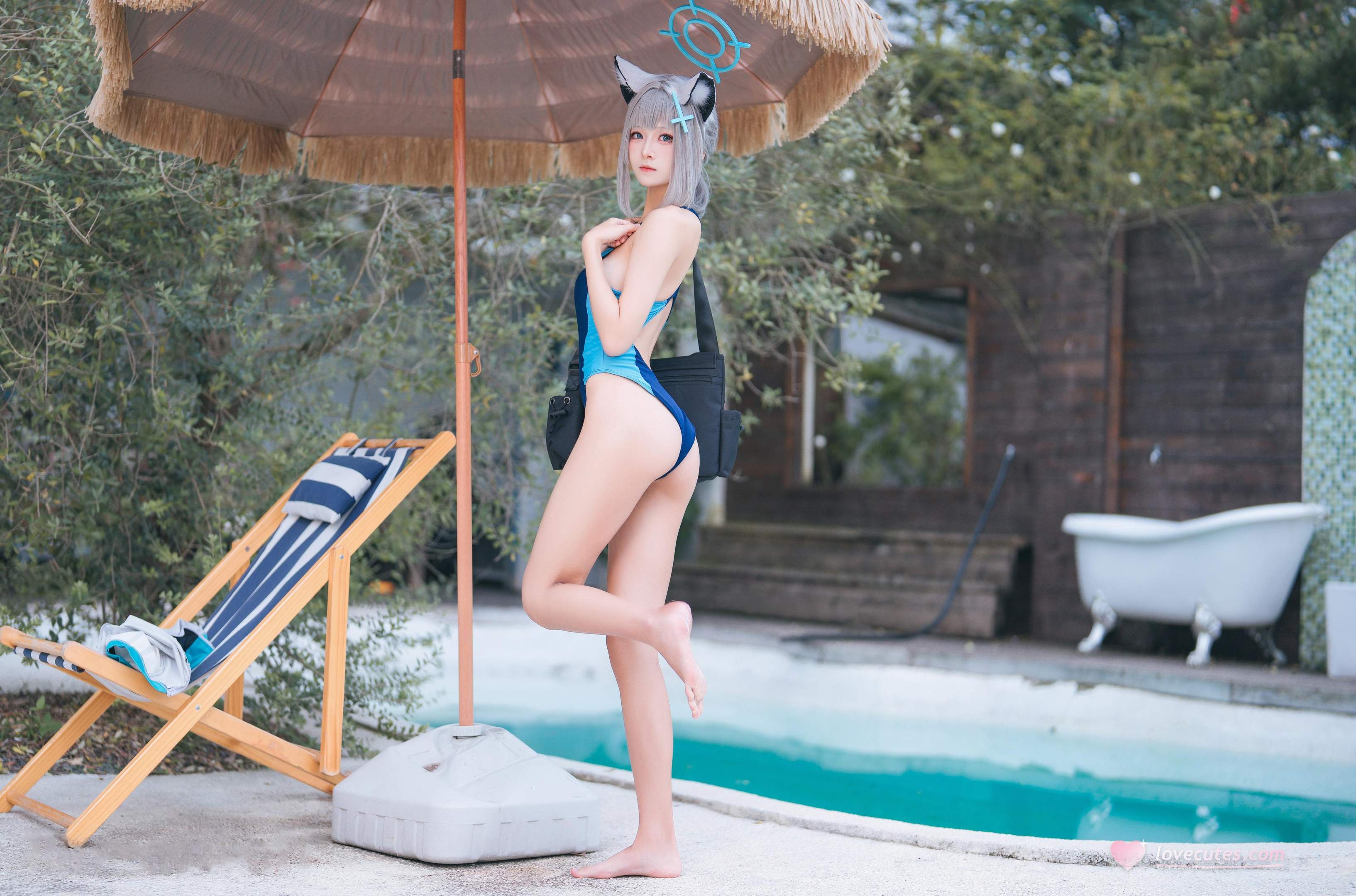 [cosplay] 九柒喵 - 蔚蓝档案 砂狼白子泳装：泳池蓝色泳装角色还原 34P
