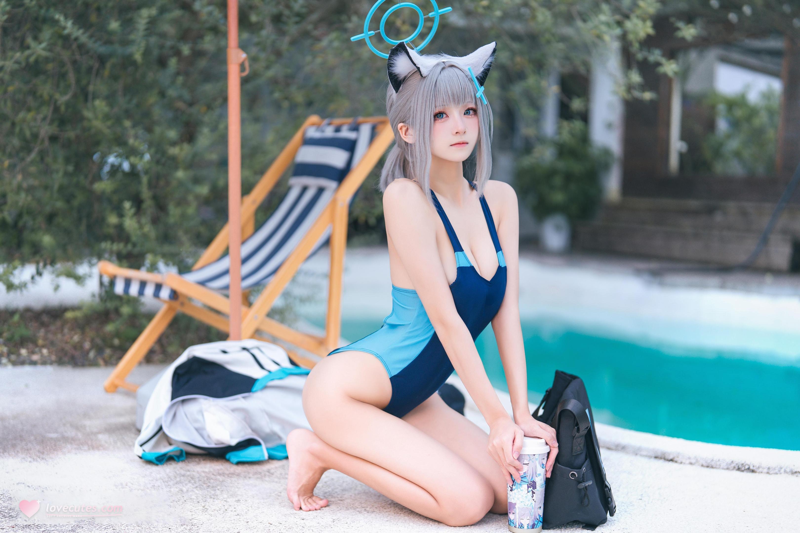 [cosplay] 九柒喵 - 蔚蓝档案 砂狼白子泳装：泳池蓝色泳装角色还原 34P