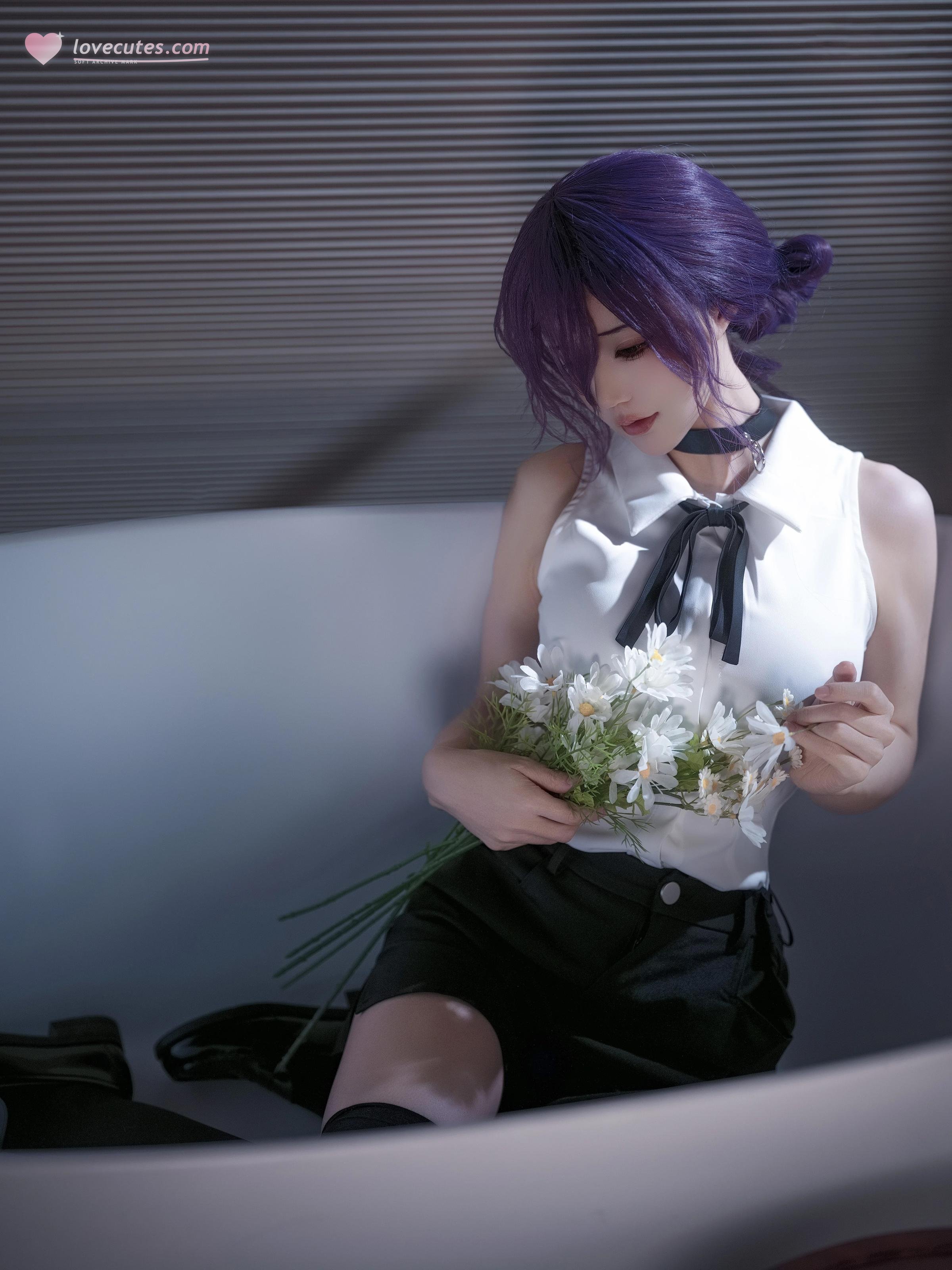 [cosplay] 小仓千代w - 链锯人 蕾塞：紫发白衬衫白丝 角色还原 32P