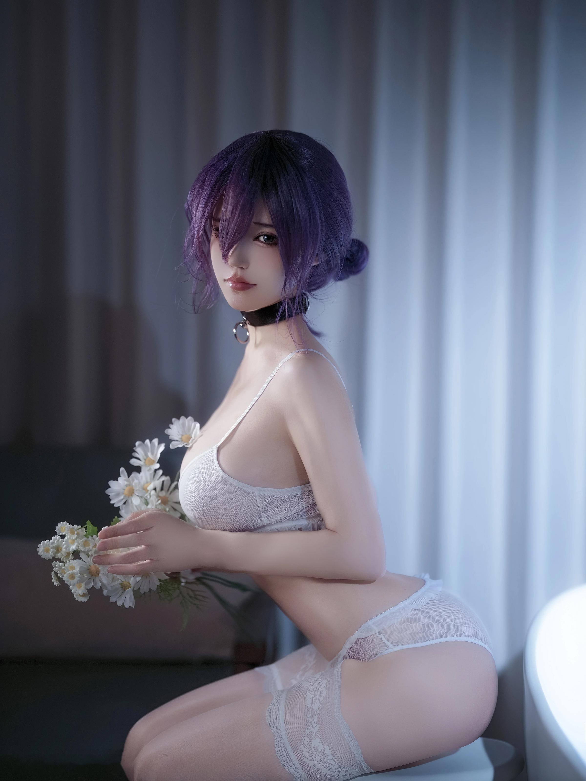 '[cosplay] 小仓千代w - Chainsaw Man Reze: Tóc Tím, Áo Sơ Mi Trắng, Tất Trắng - Phục Hồi Nhân Vật 32P'