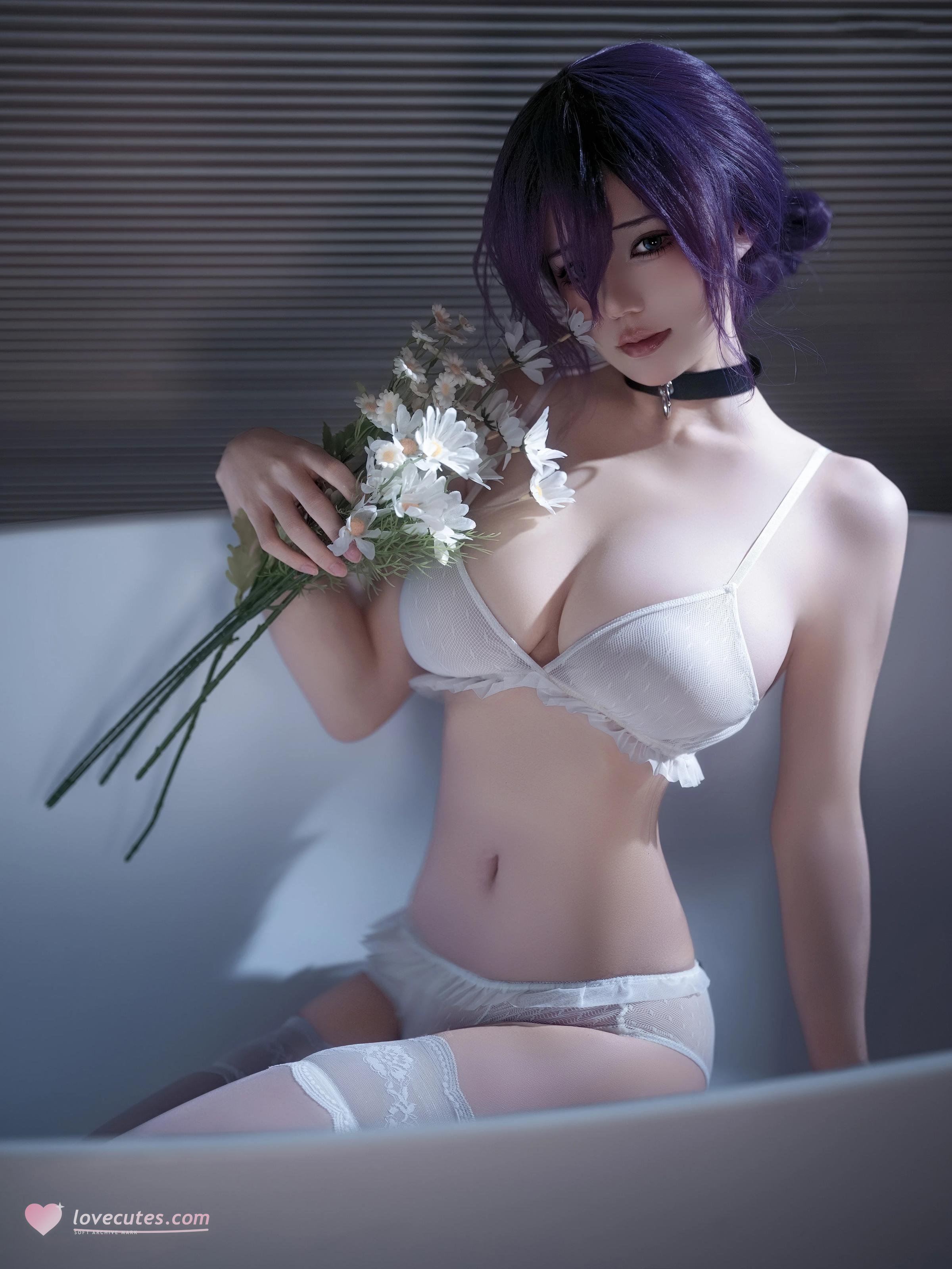'[cosplay] 小仓千代w - Chainsaw Man Reze: Tóc Tím, Áo Sơ Mi Trắng, Tất Trắng - Phục Hồi Nhân Vật 32P'
